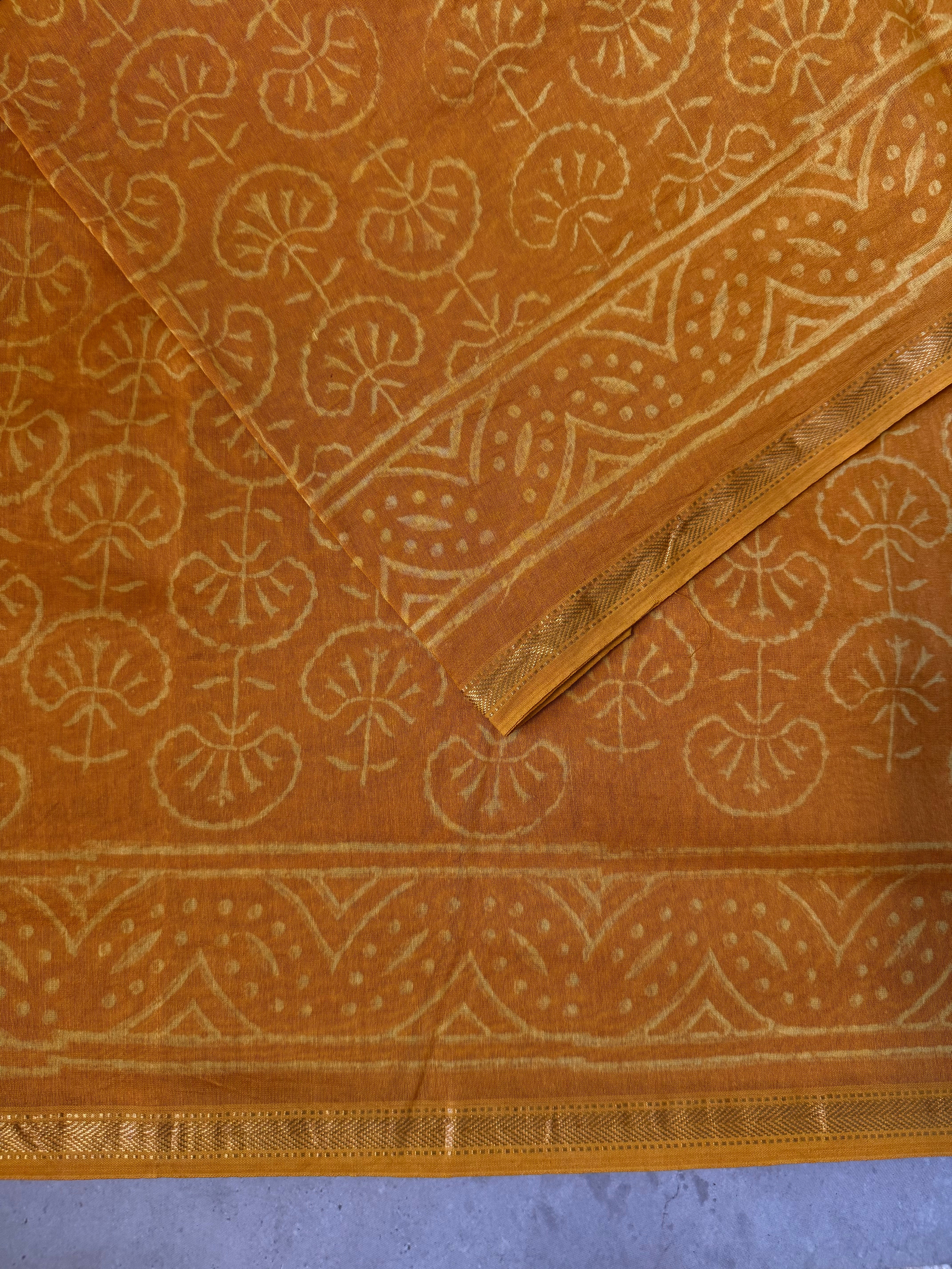 Manjal | Yellow Block Printed Chanderi Saree