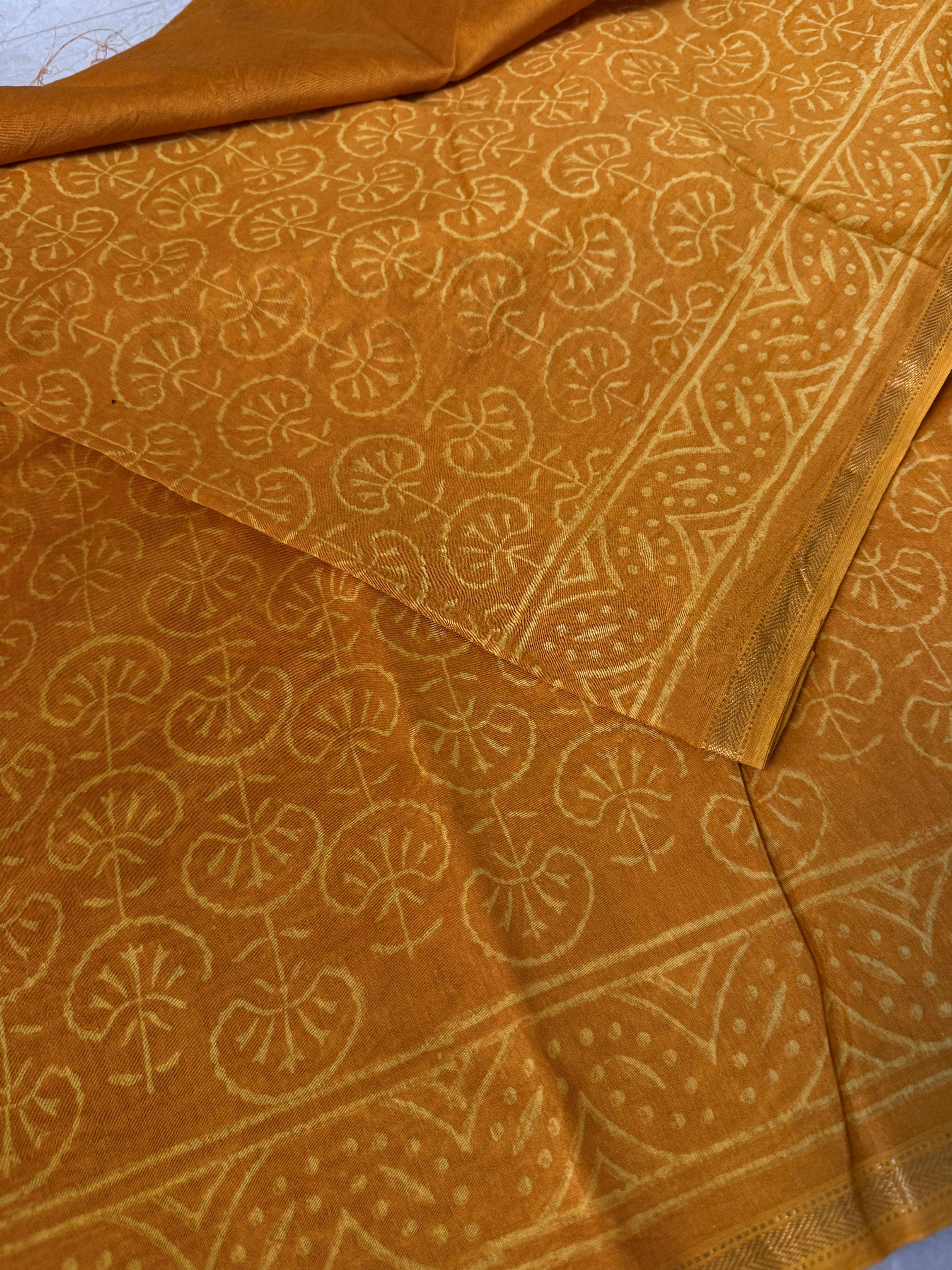 Manjal | Yellow Block Printed Chanderi Saree