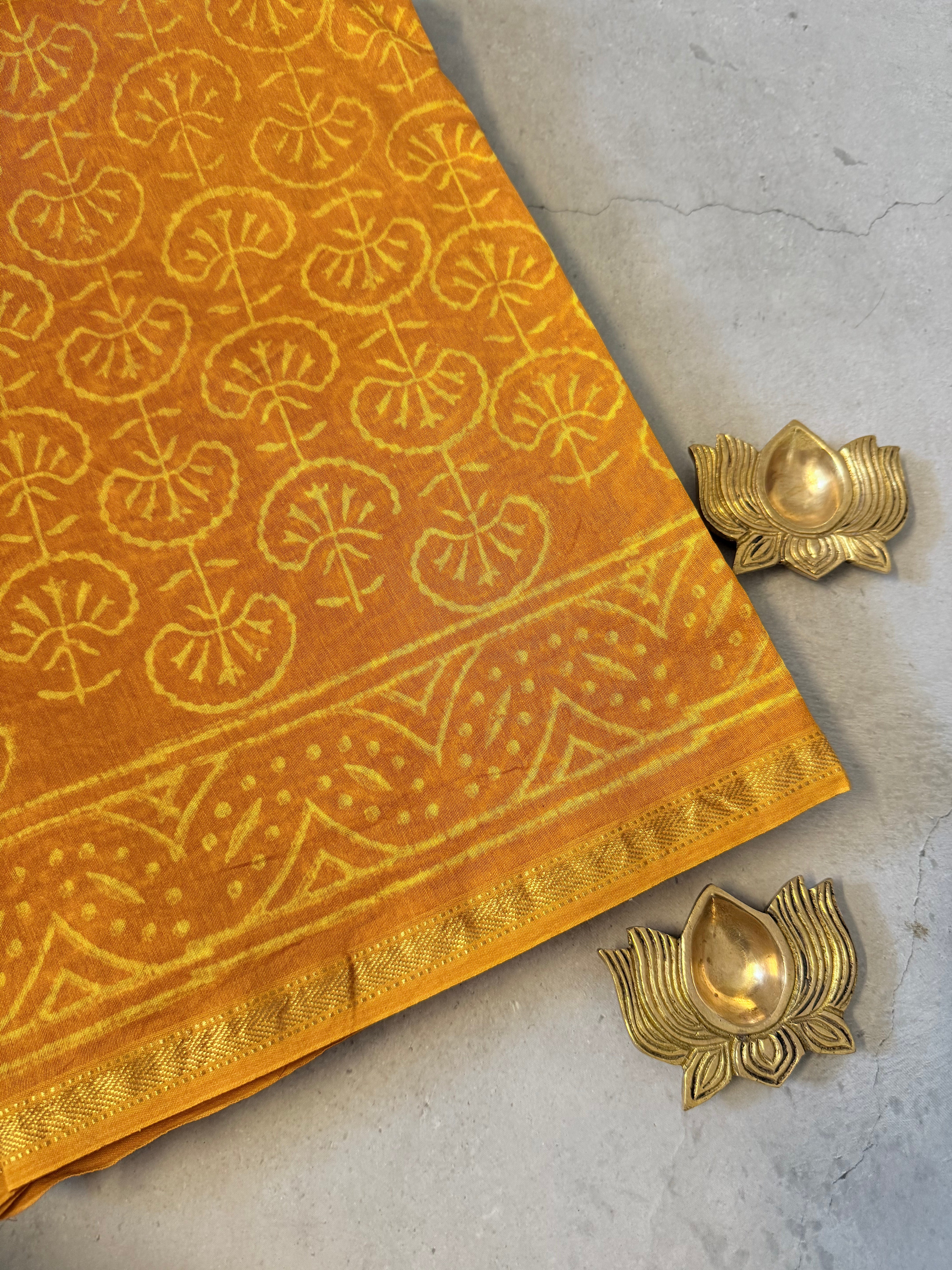 Manjal | Yellow Block Printed Chanderi Saree