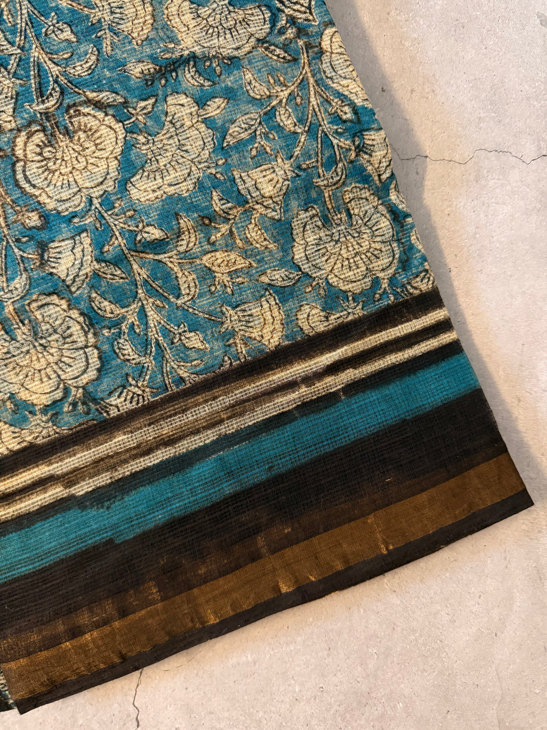 Kalyani | Blue Block Printed Kota Saree