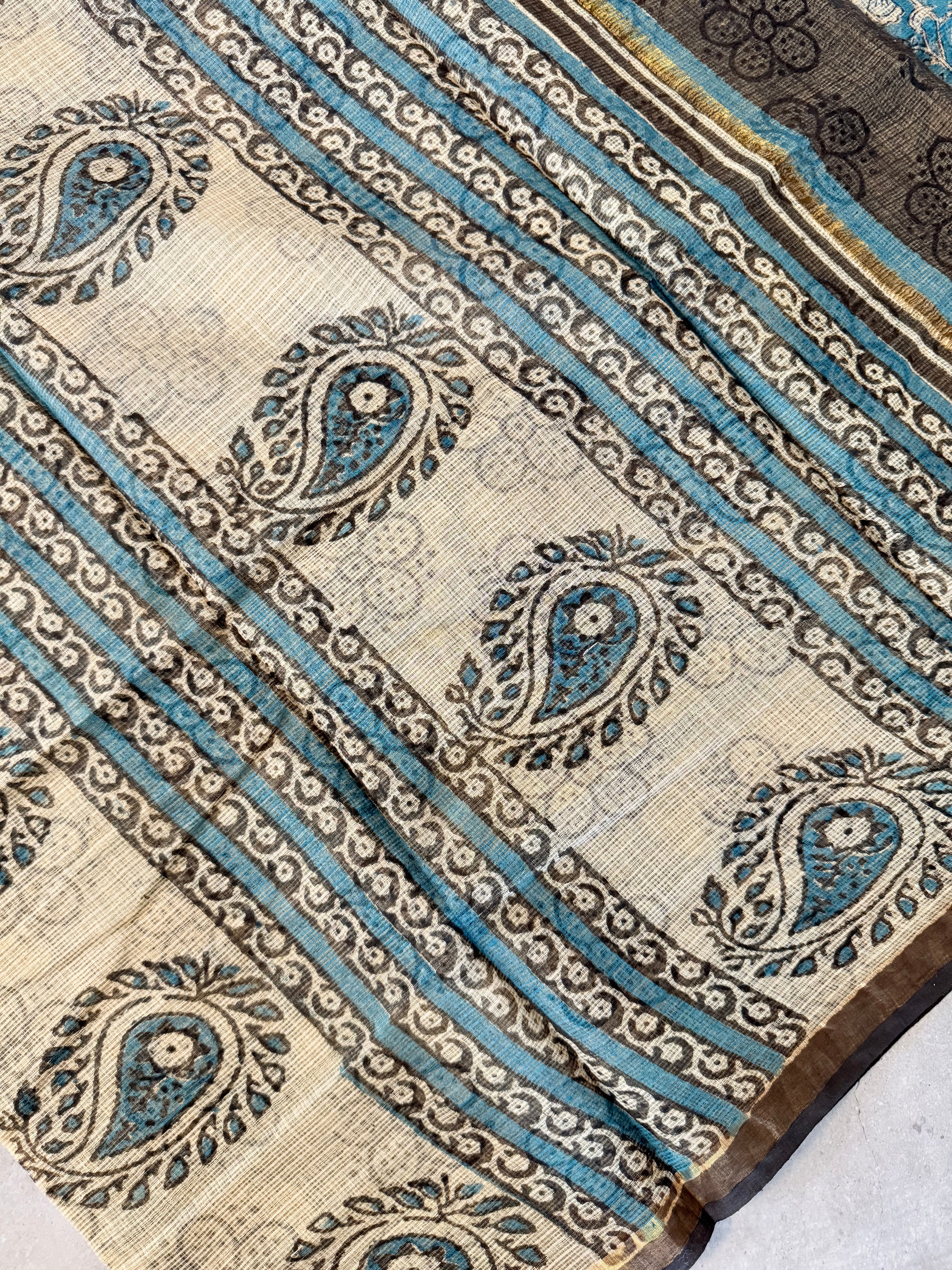 Kalyani | Blue Block Printed Kota Saree