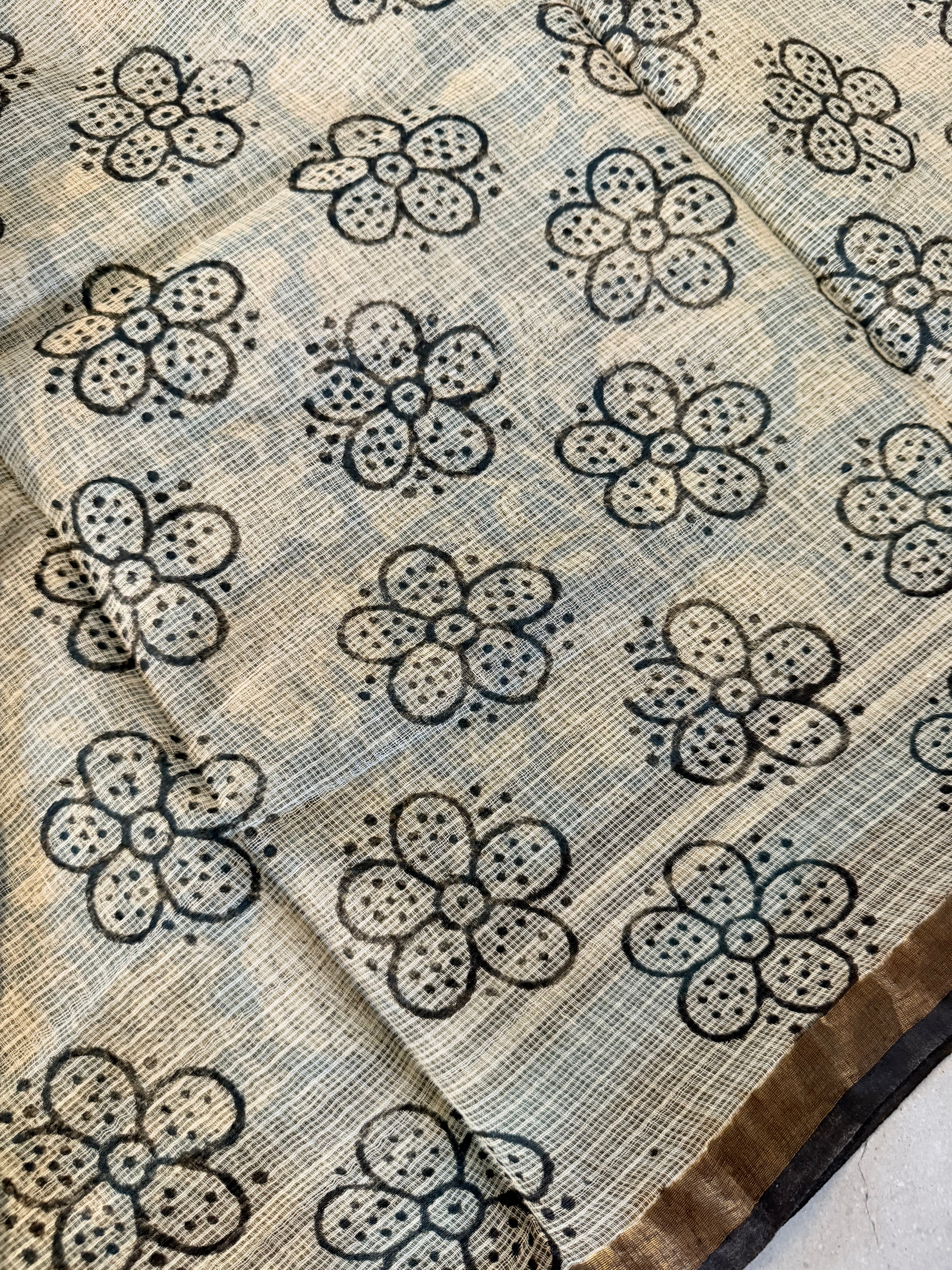 Kalyani | Blue Block Printed Kota Saree