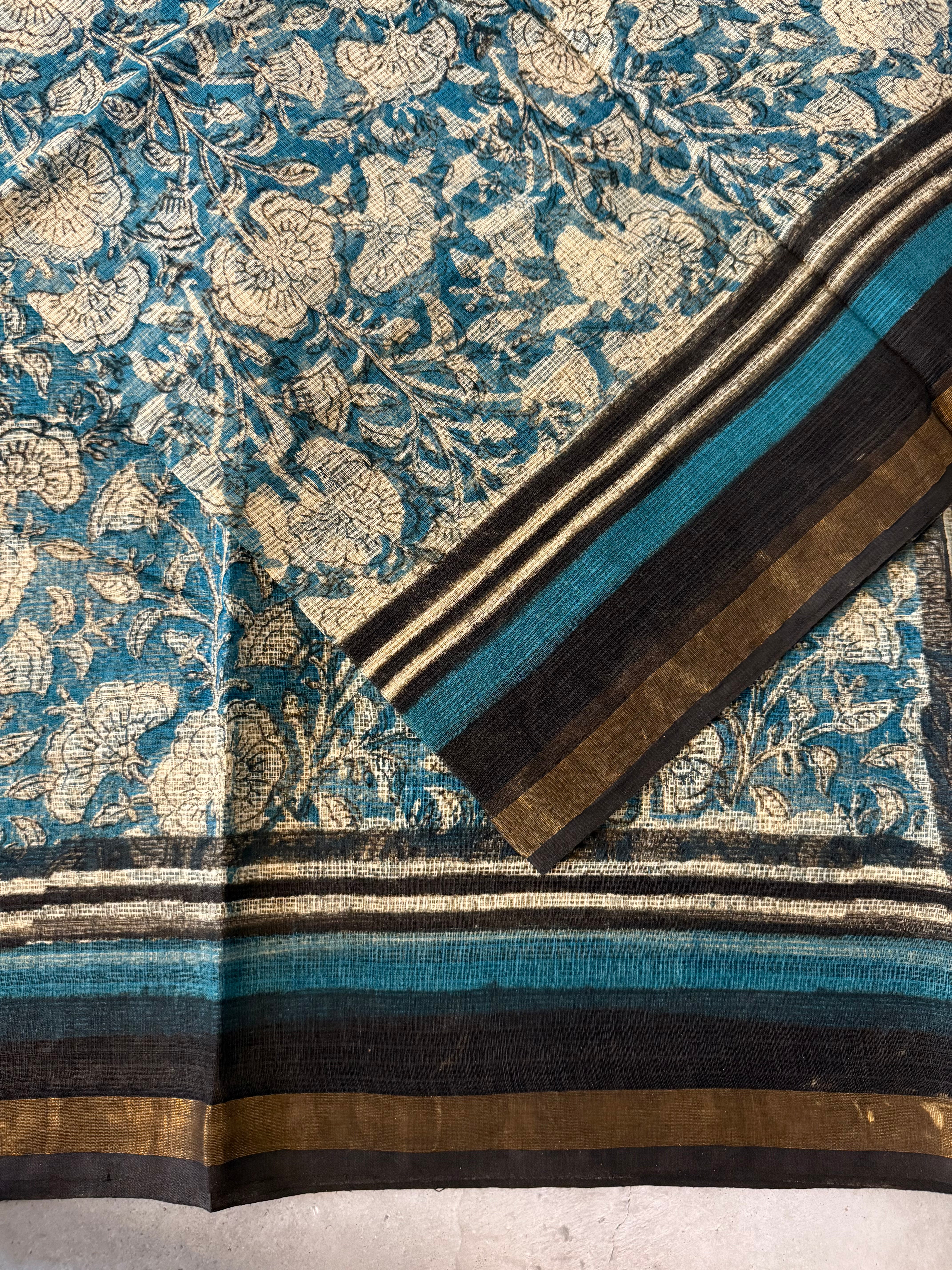 Kalyani | Blue Block Printed Kota Saree
