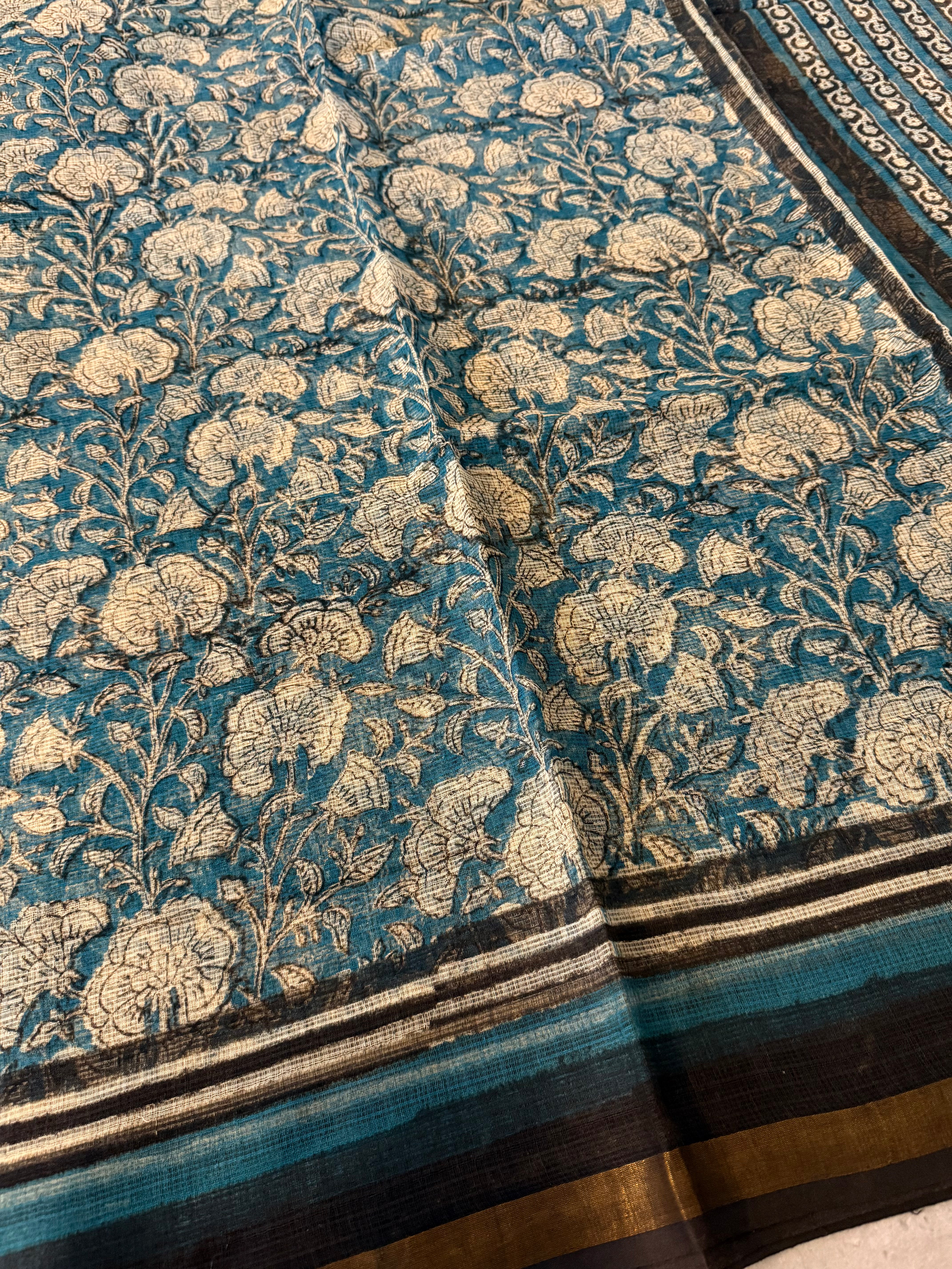 Kalyani | Blue Block Printed Kota Saree