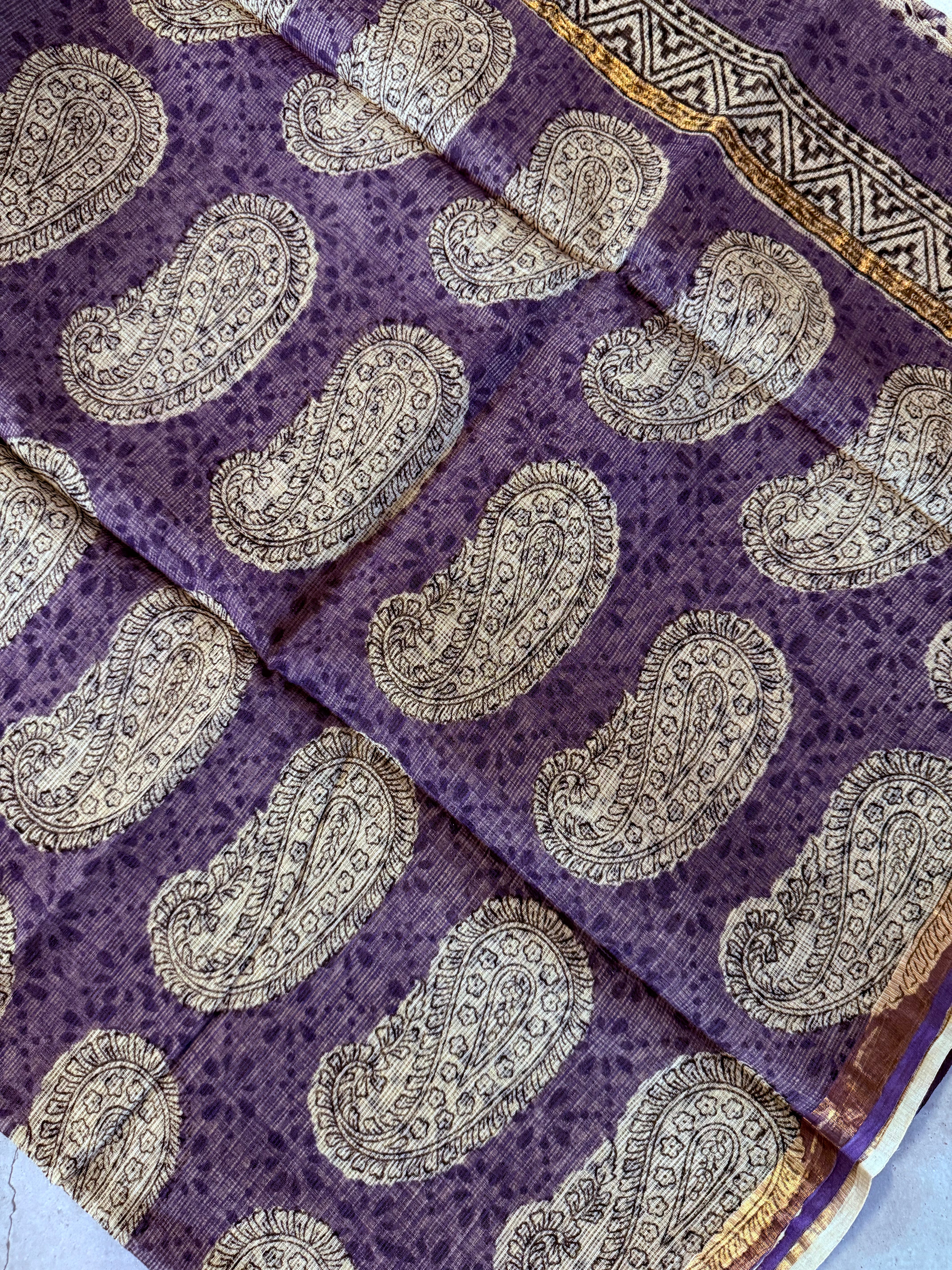 Nrithya | Purple Block Printed Kota Saree
