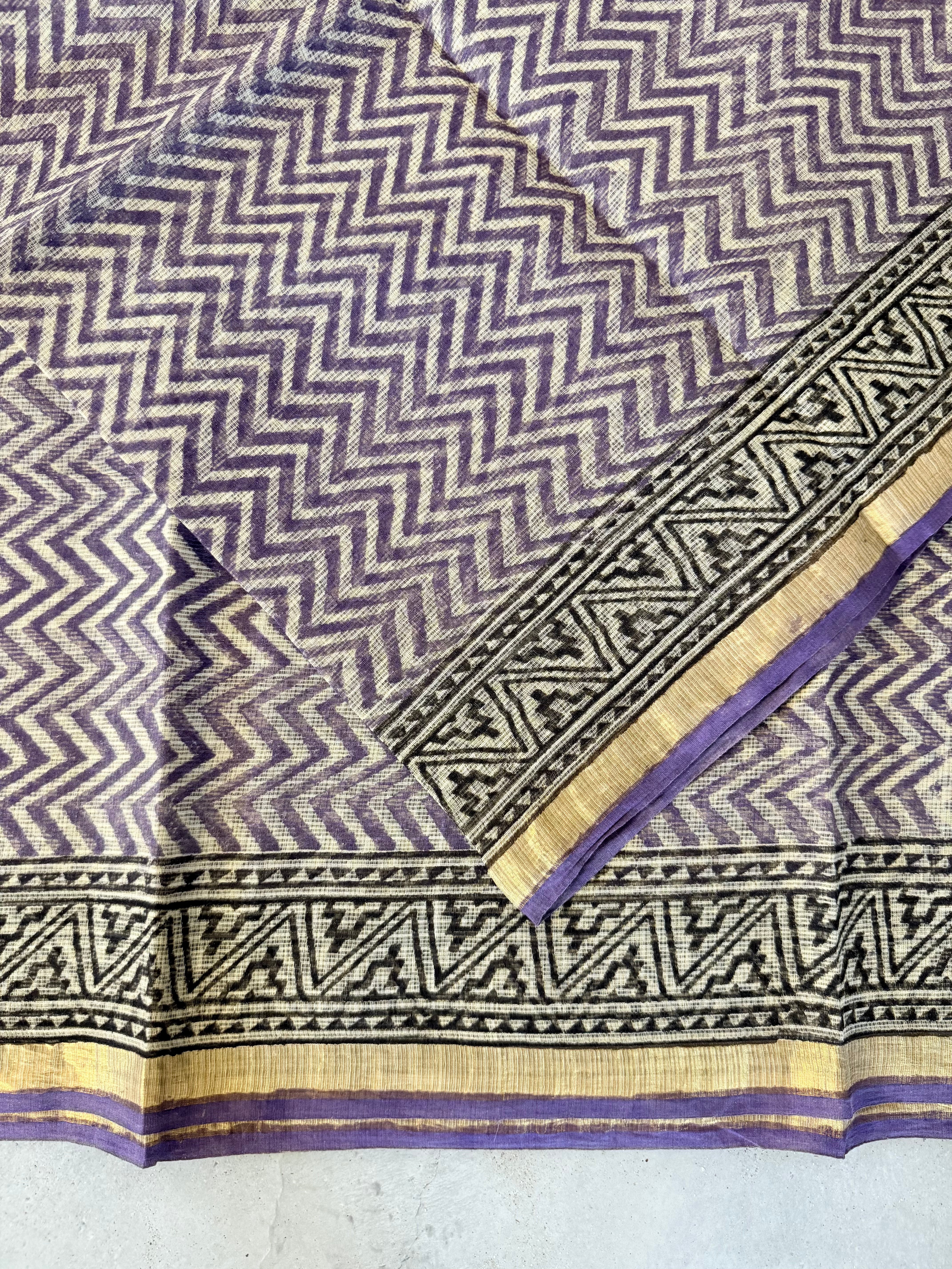 Nrithya | Purple Block Printed Kota Saree