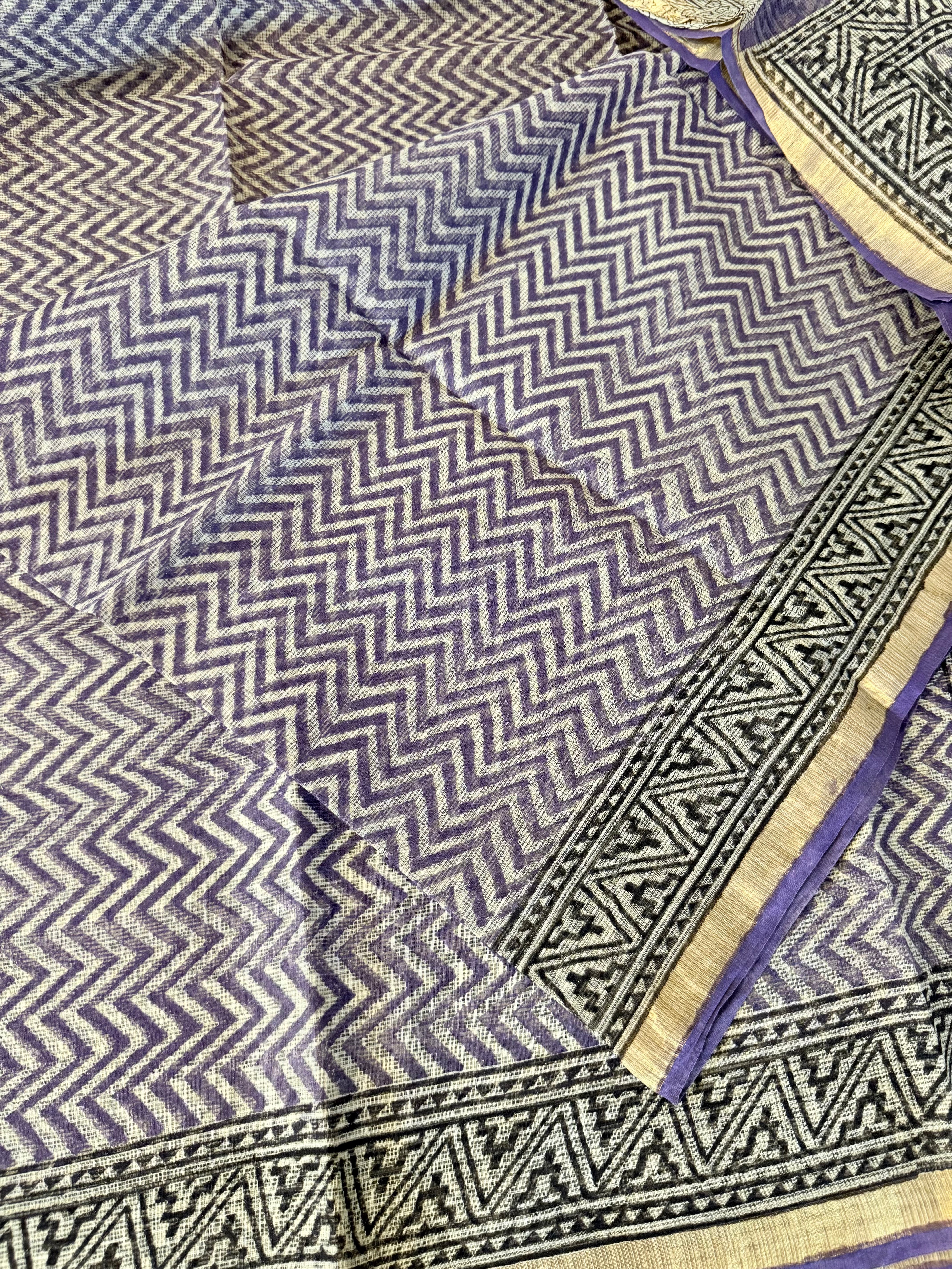Nrithya | Purple Block Printed Kota Saree