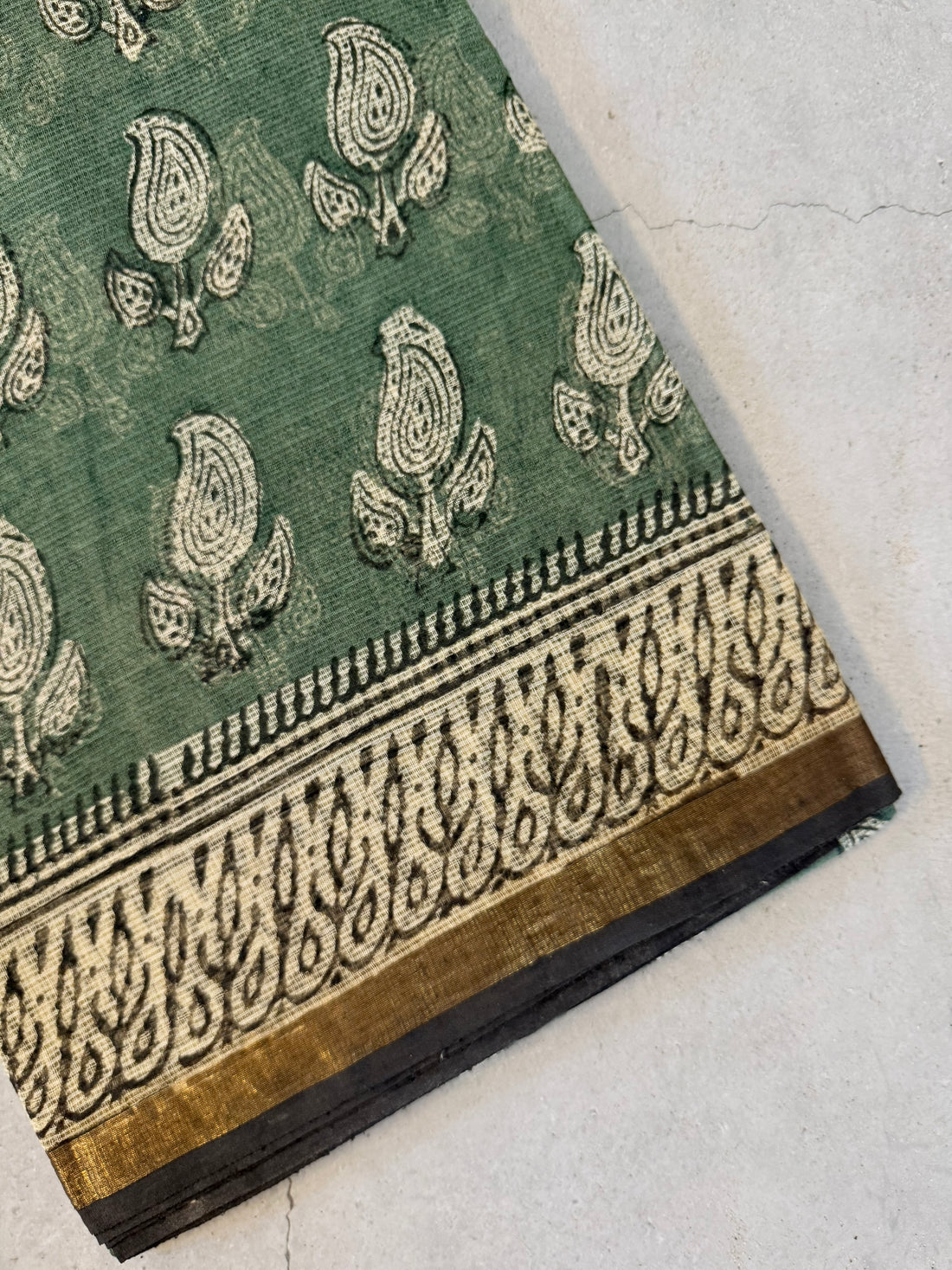 Mandiraja | Green Block Printed Kota Saree