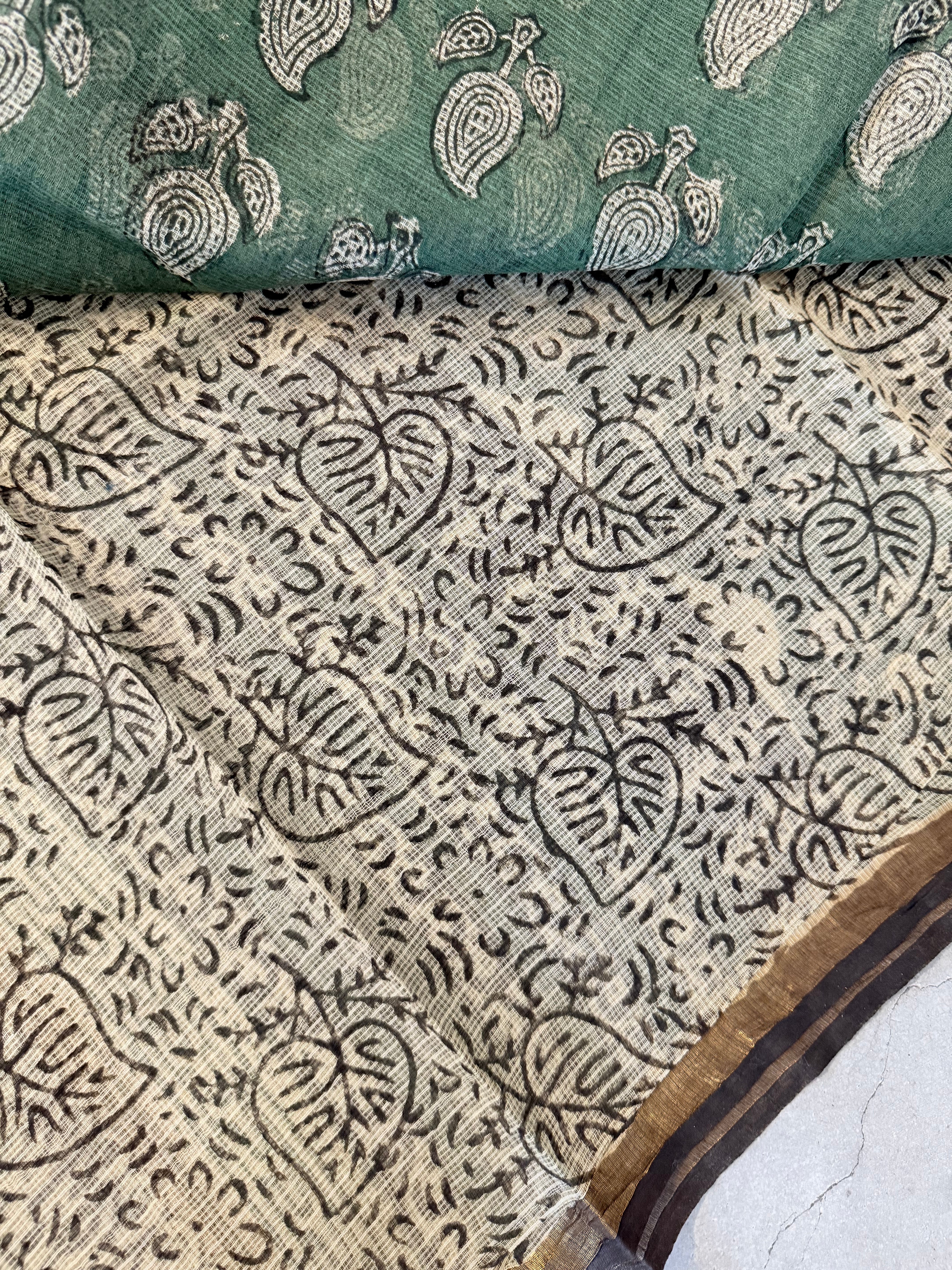Mandiraja | Green Block Printed Kota Saree