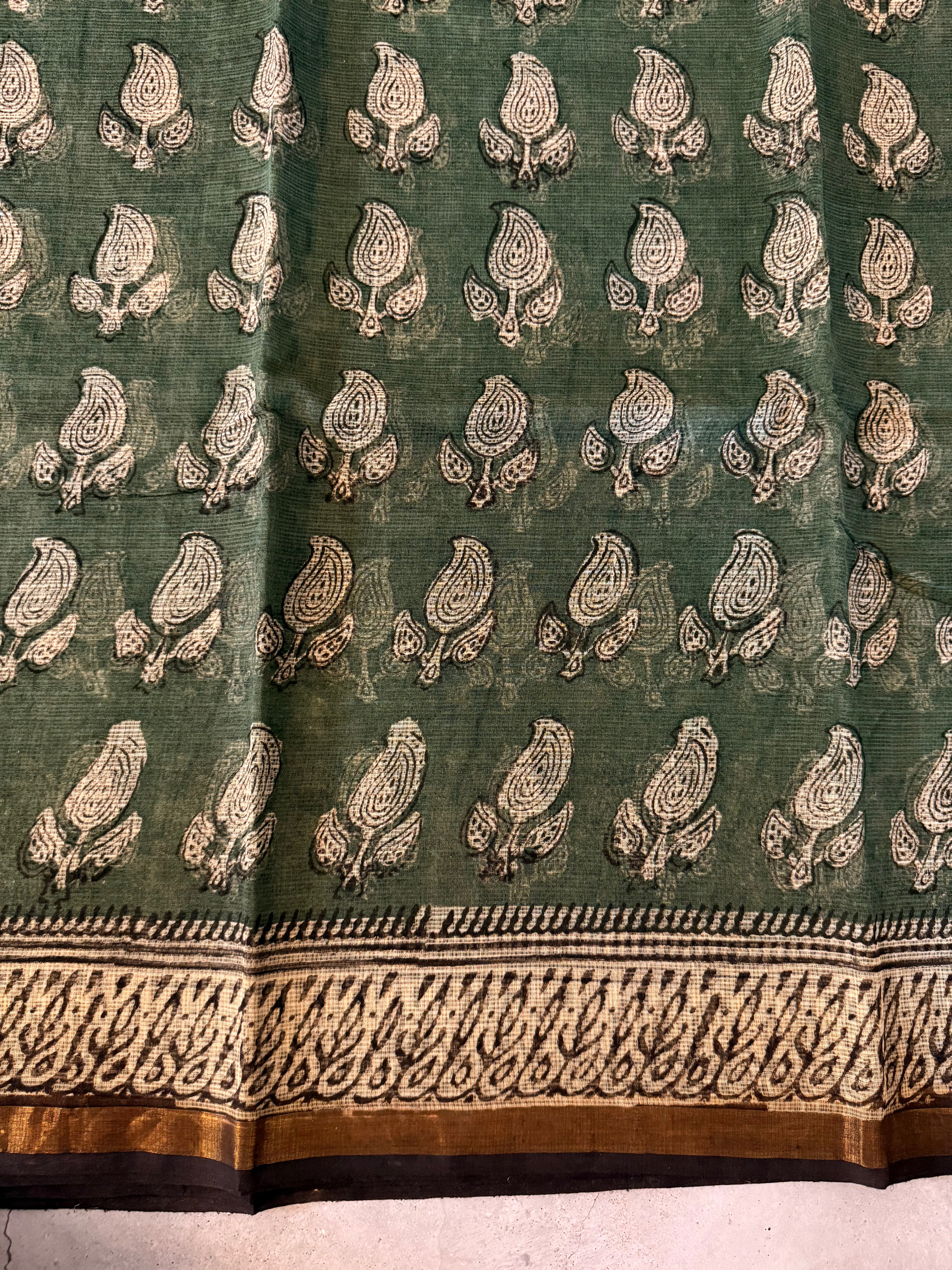Mandiraja | Green Block Printed Kota Saree
