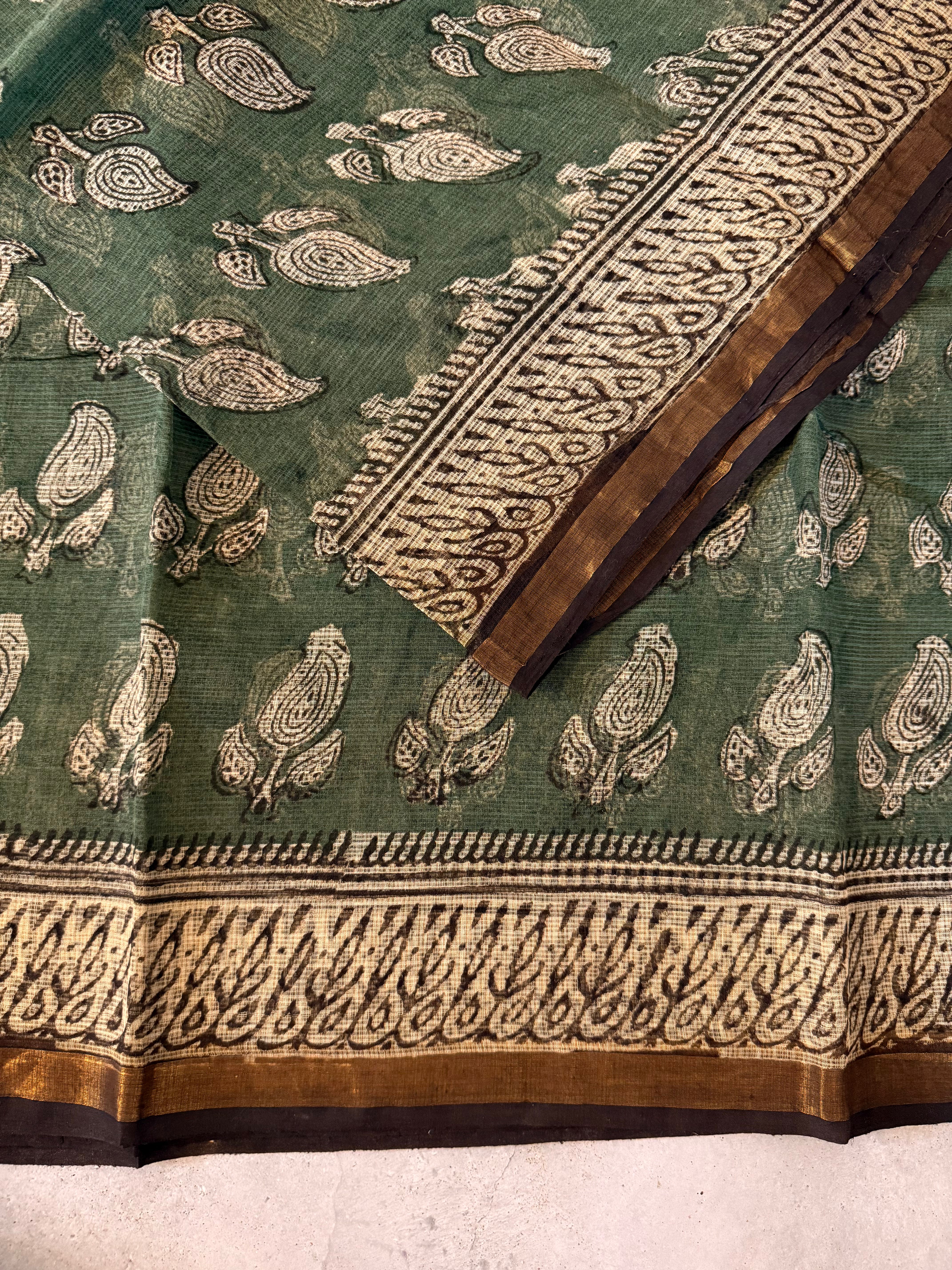 Mandiraja | Green Block Printed Kota Saree