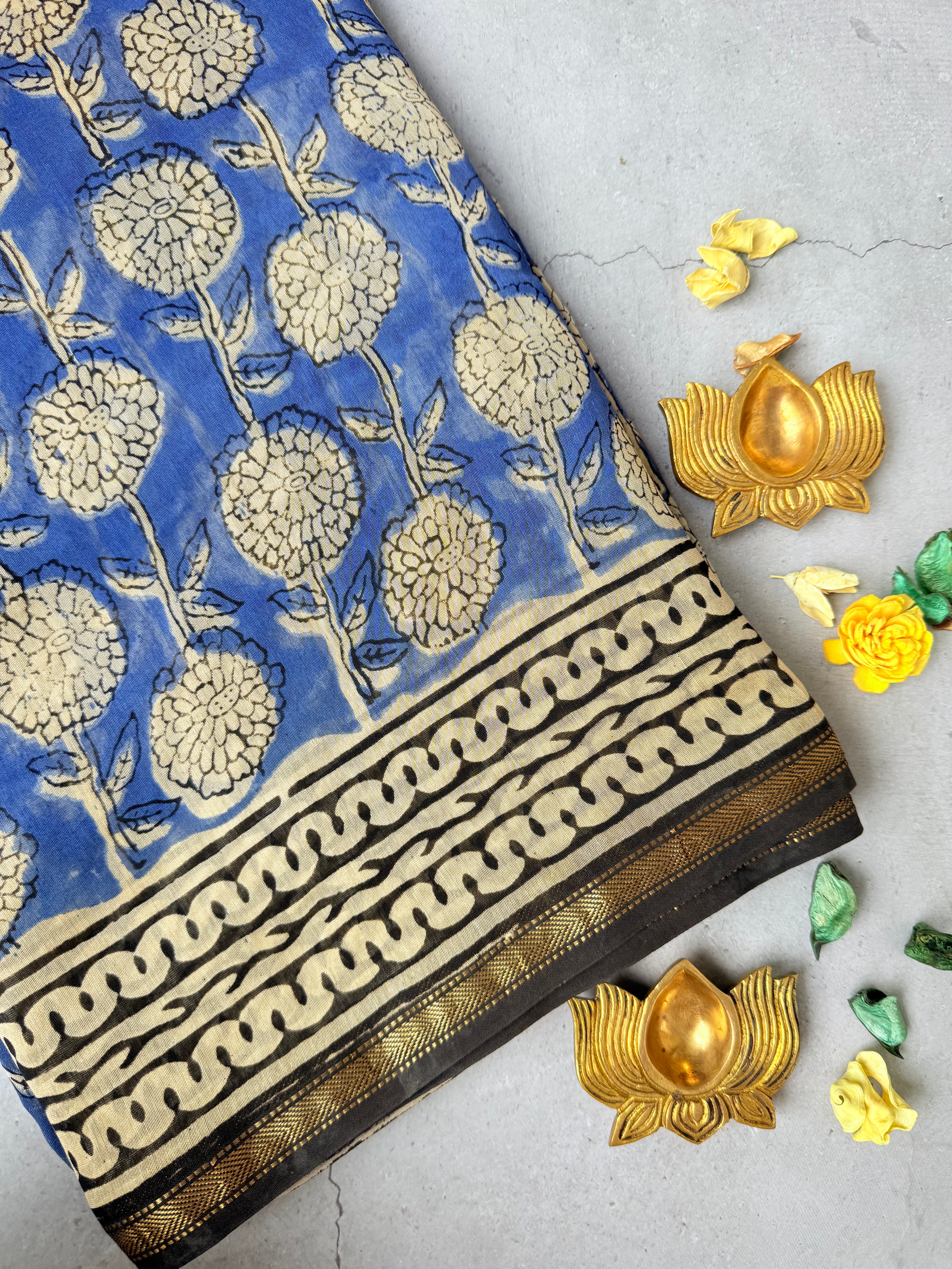 NandiVardhini | Powder Blue Block Printed Chanderi Saree