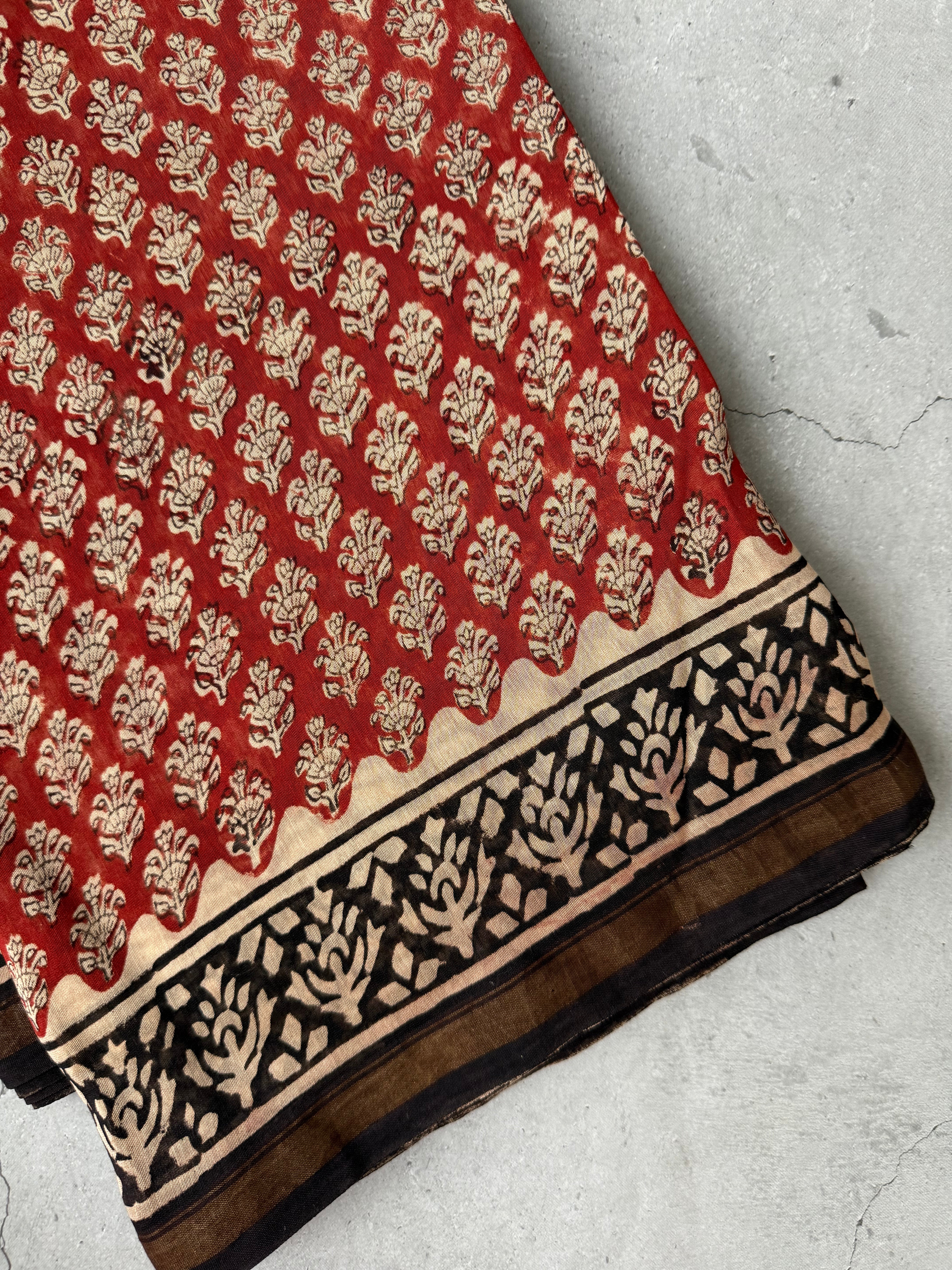 Mandaaram | Red Floral Block Printed Chanderi Saree