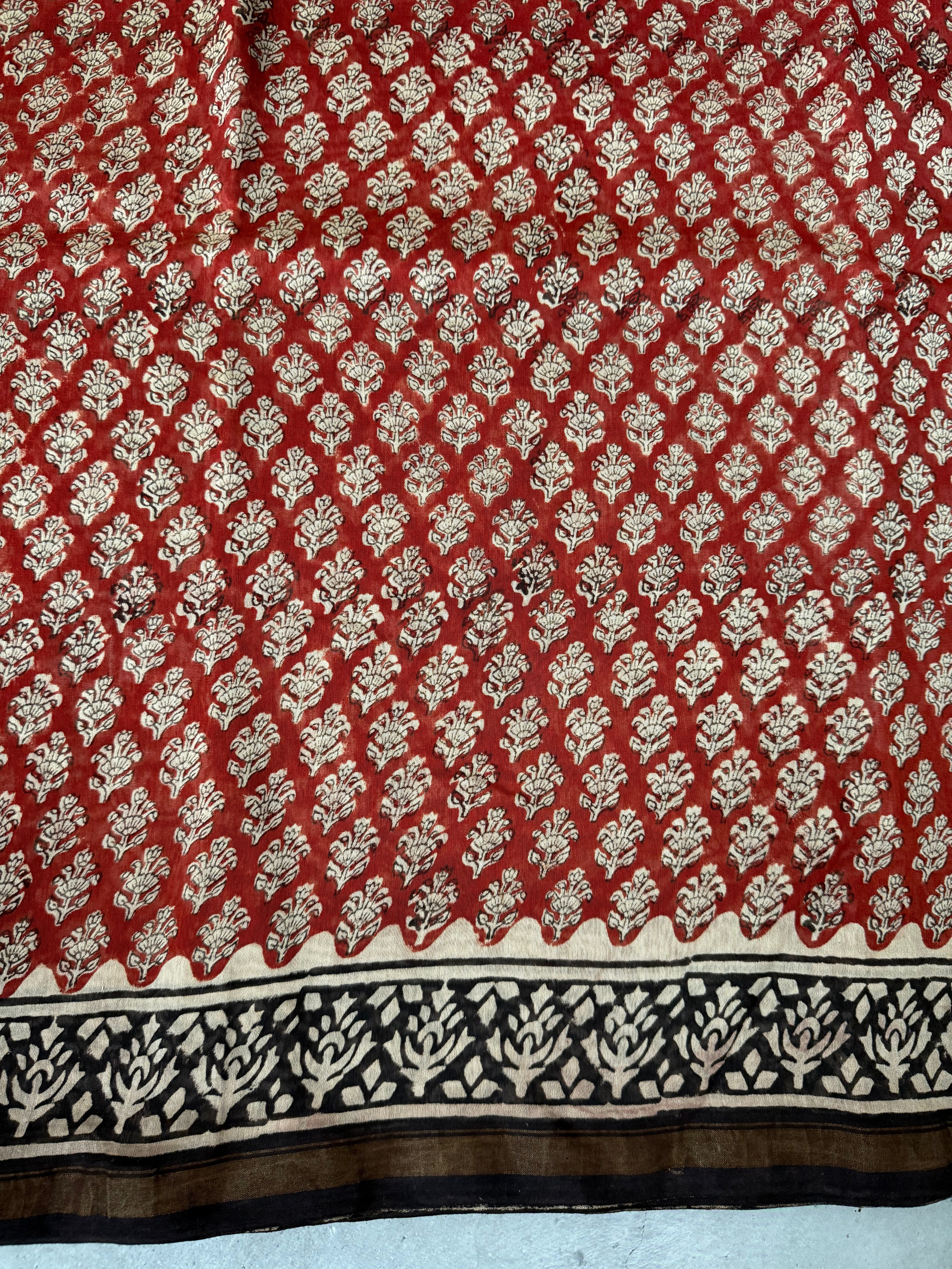 Mandaaram | Red Floral Block Printed Chanderi Saree