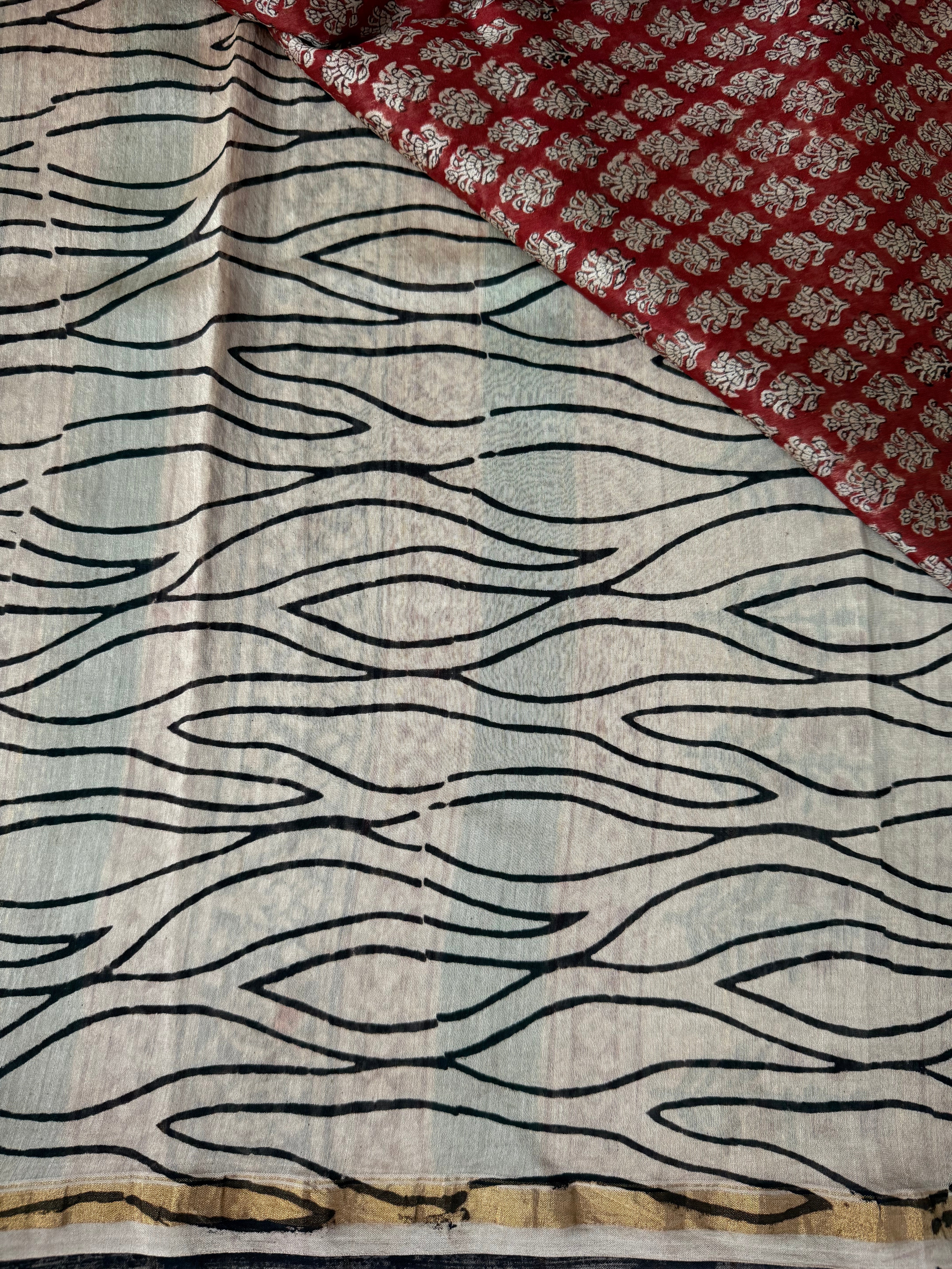 Mandaaram | Red Floral Block Printed Chanderi Saree