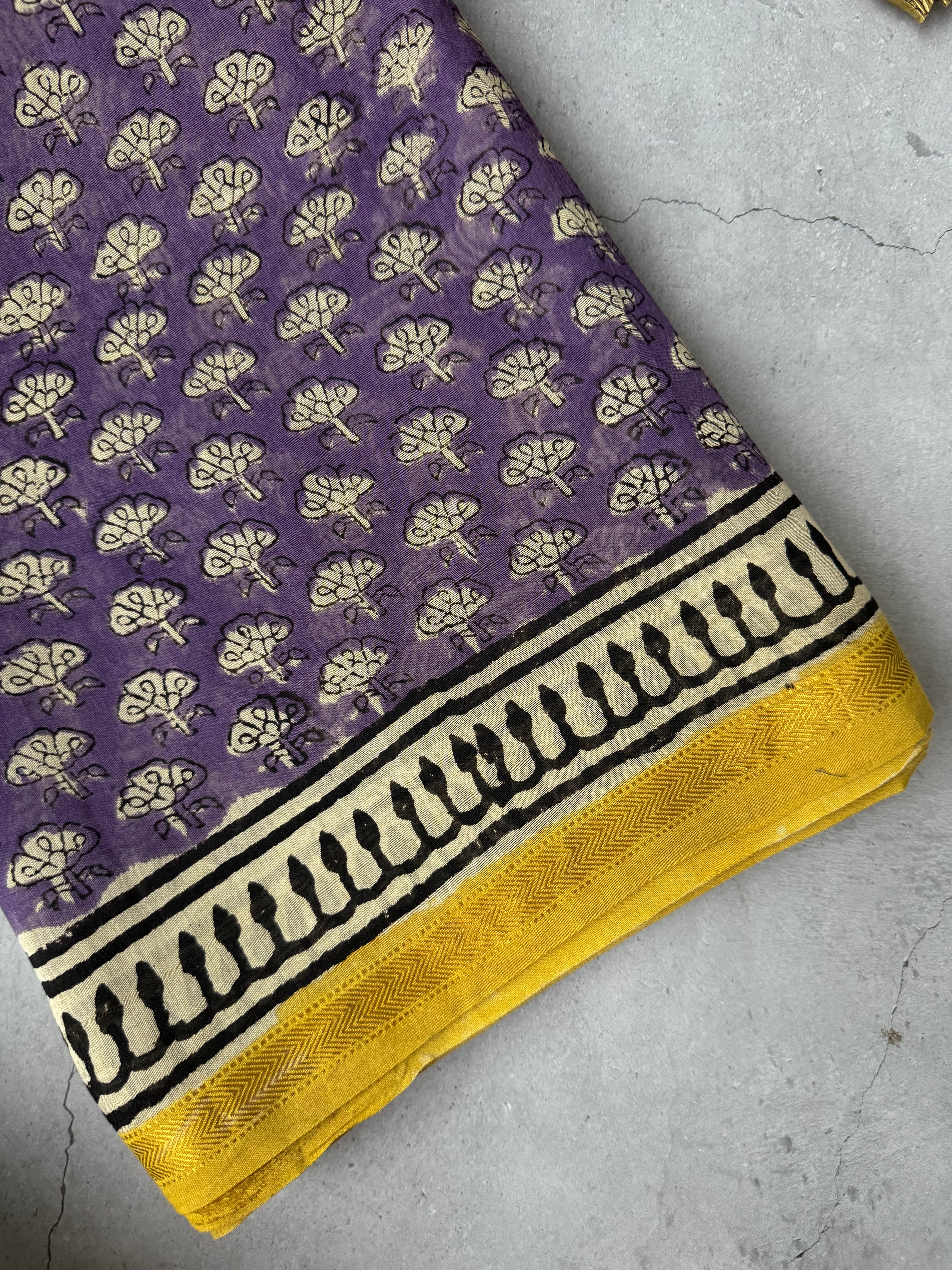 Souparnika | Purple Floral Block Printed Chanderi Saree