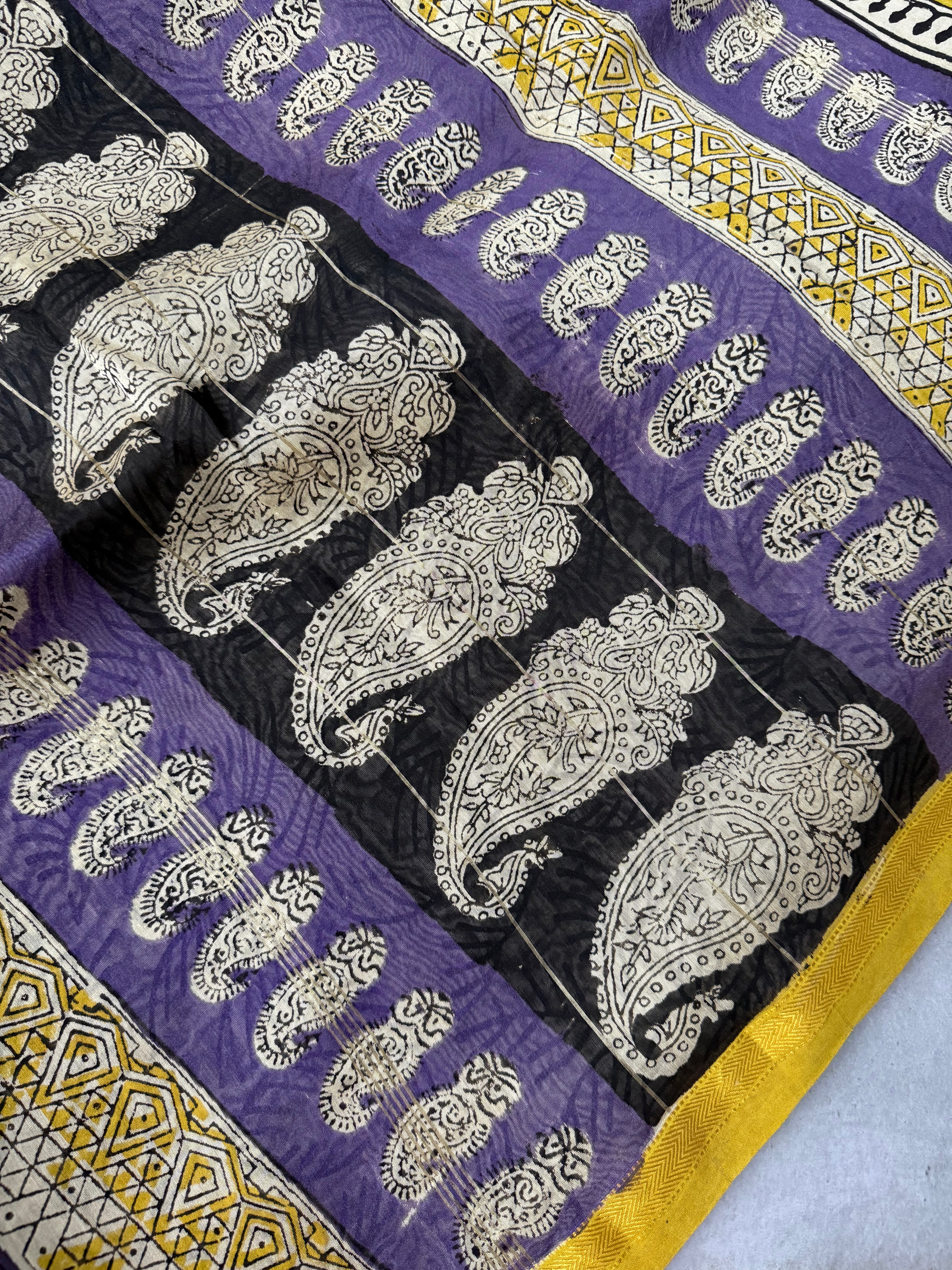 Souparnika | Purple Floral Block Printed Chanderi Saree