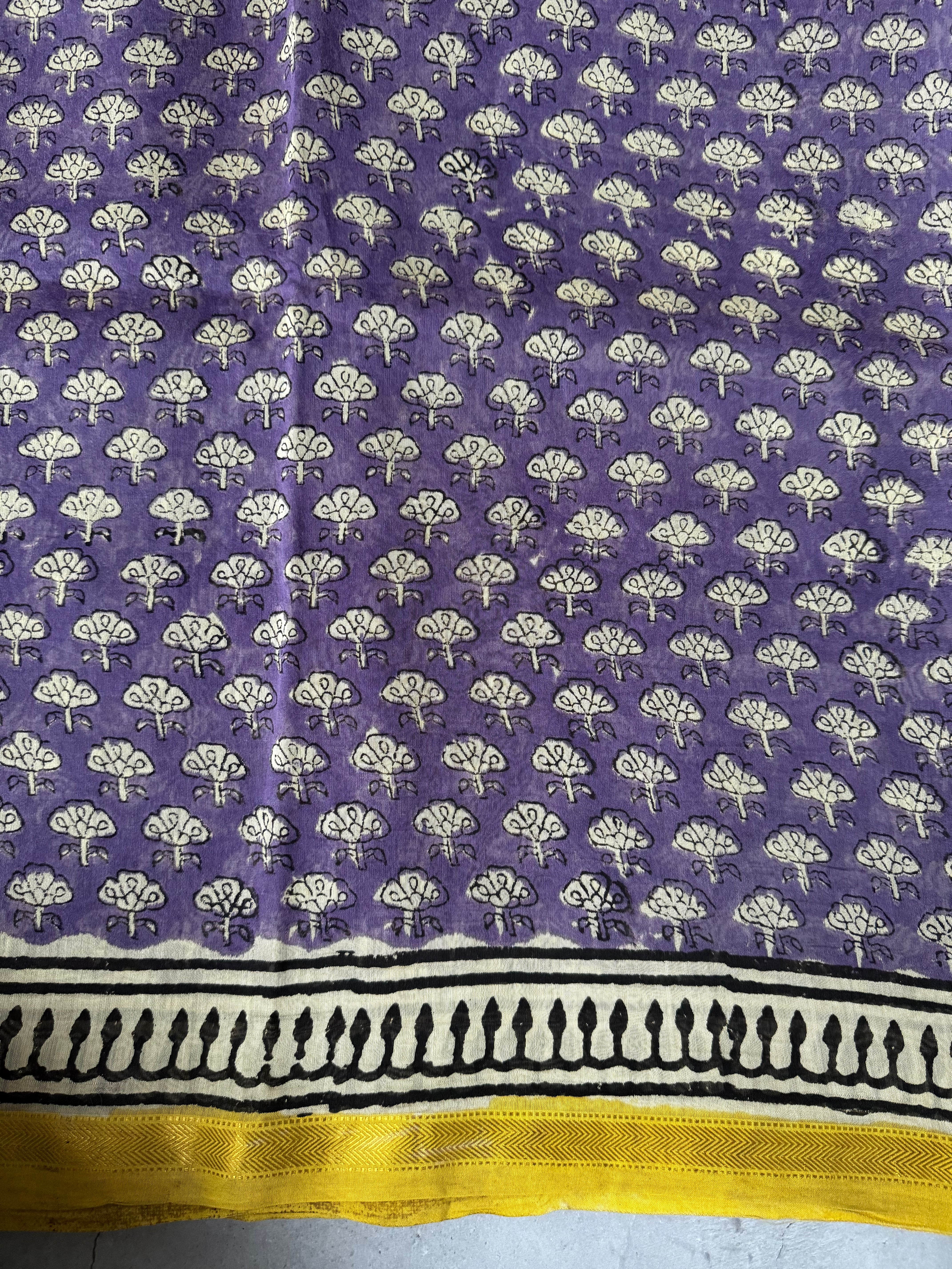 Souparnika | Purple Floral Block Printed Chanderi Saree