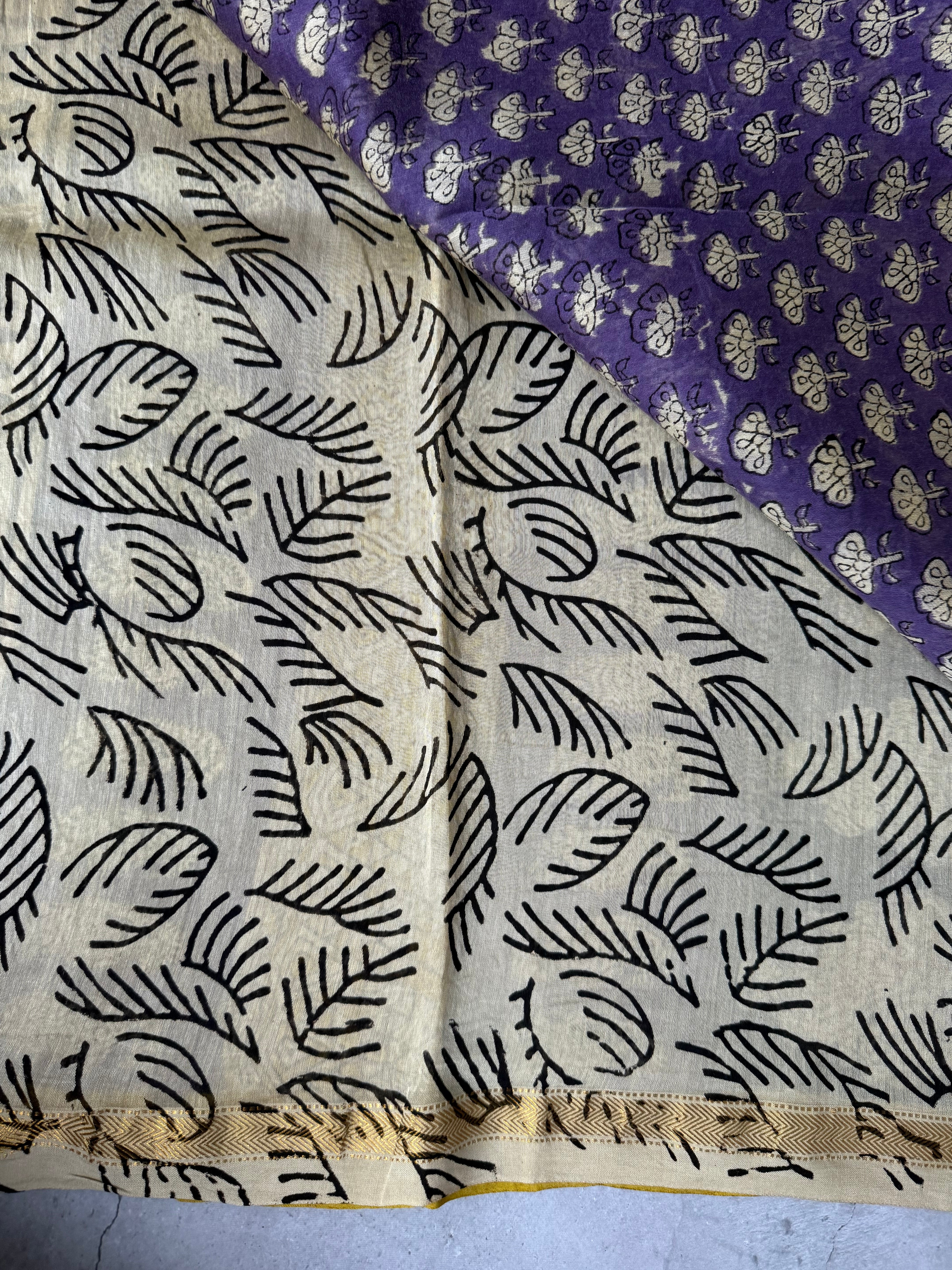 Souparnika | Purple Floral Block Printed Chanderi Saree