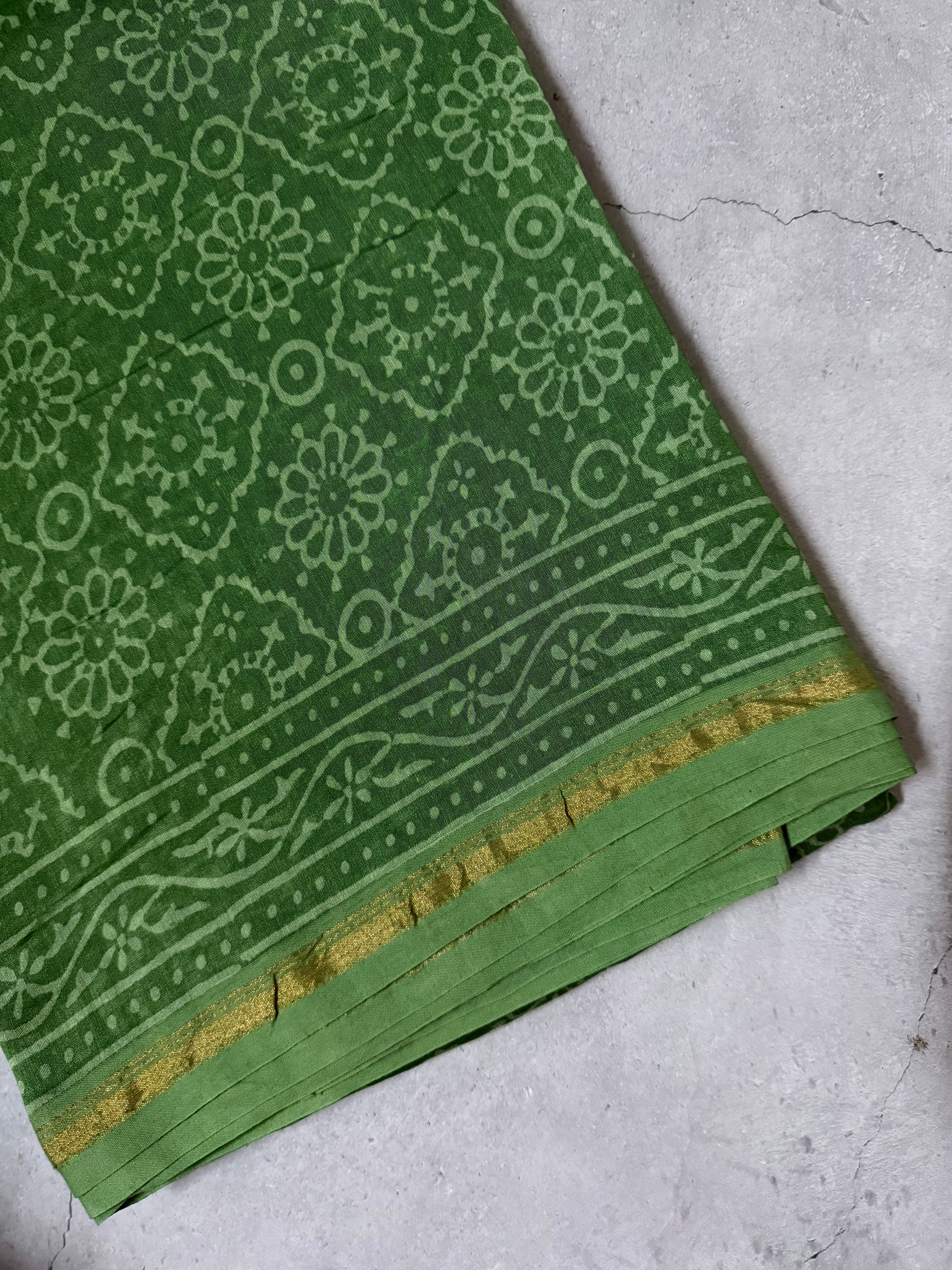 RatnaPushpa | Green Block Printed Chanderi Saree