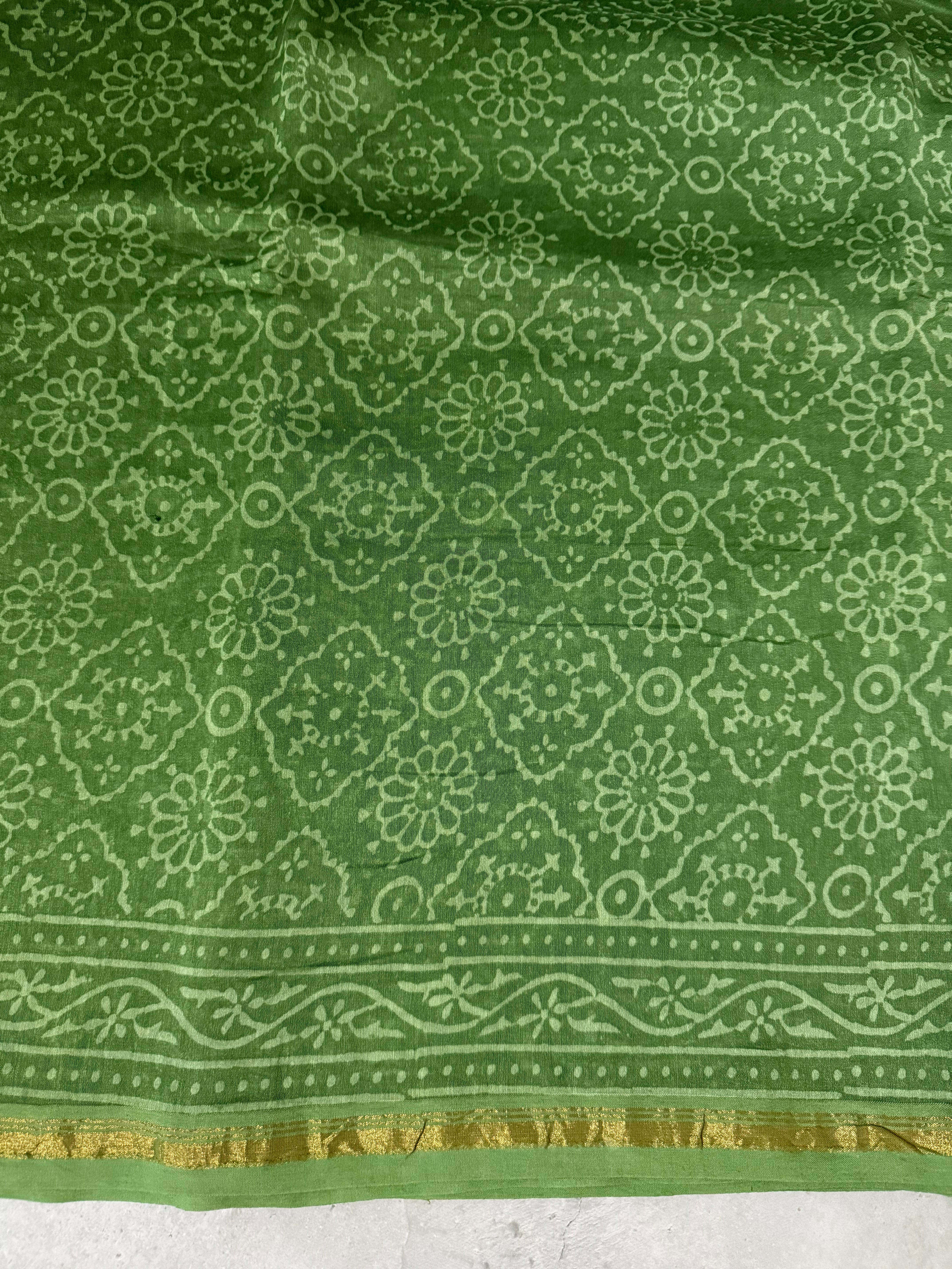 RatnaPushpa | Green Block Printed Chanderi Saree
