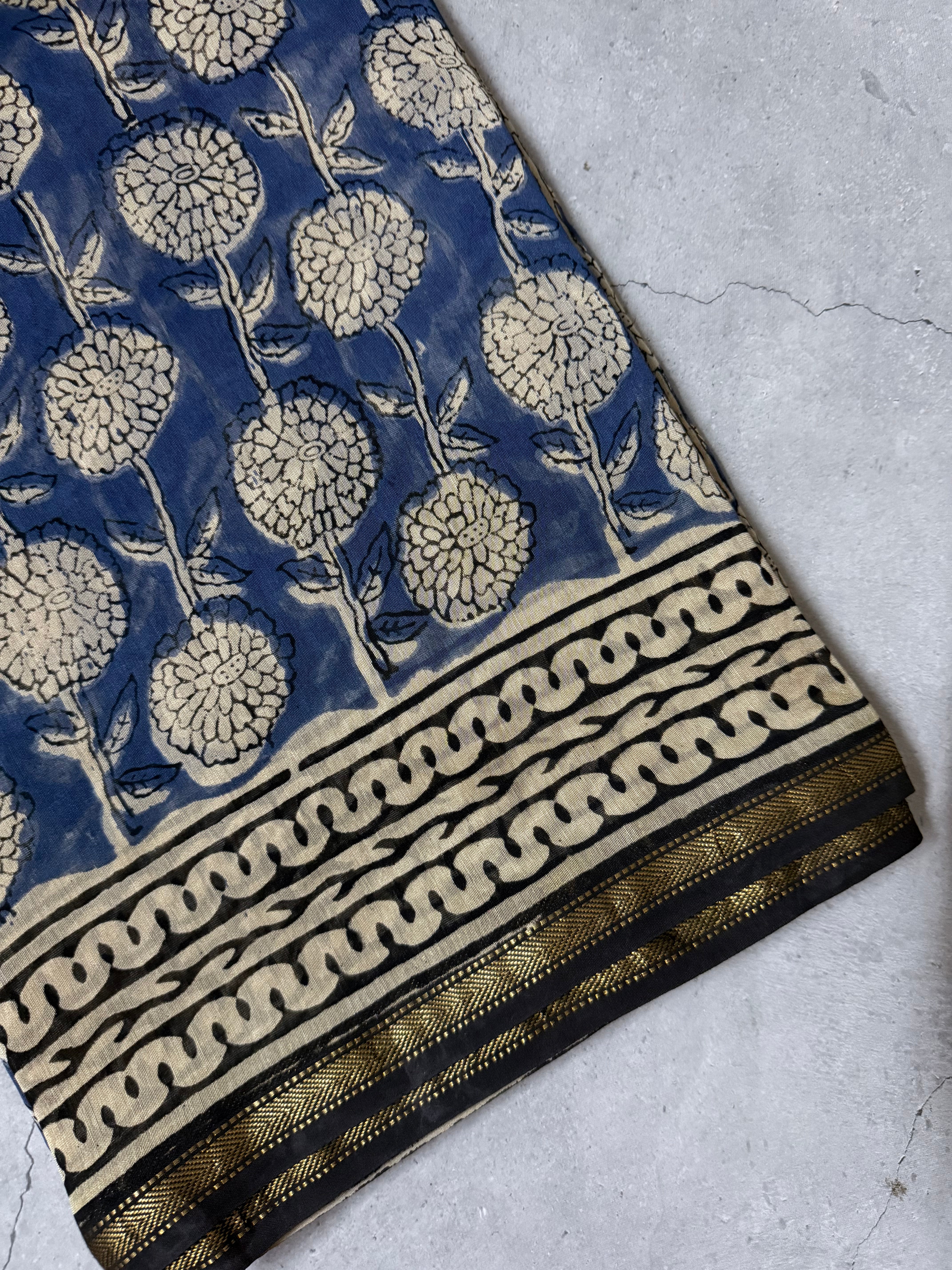 NandiVardhini | Powder Blue Block Printed Chanderi Saree