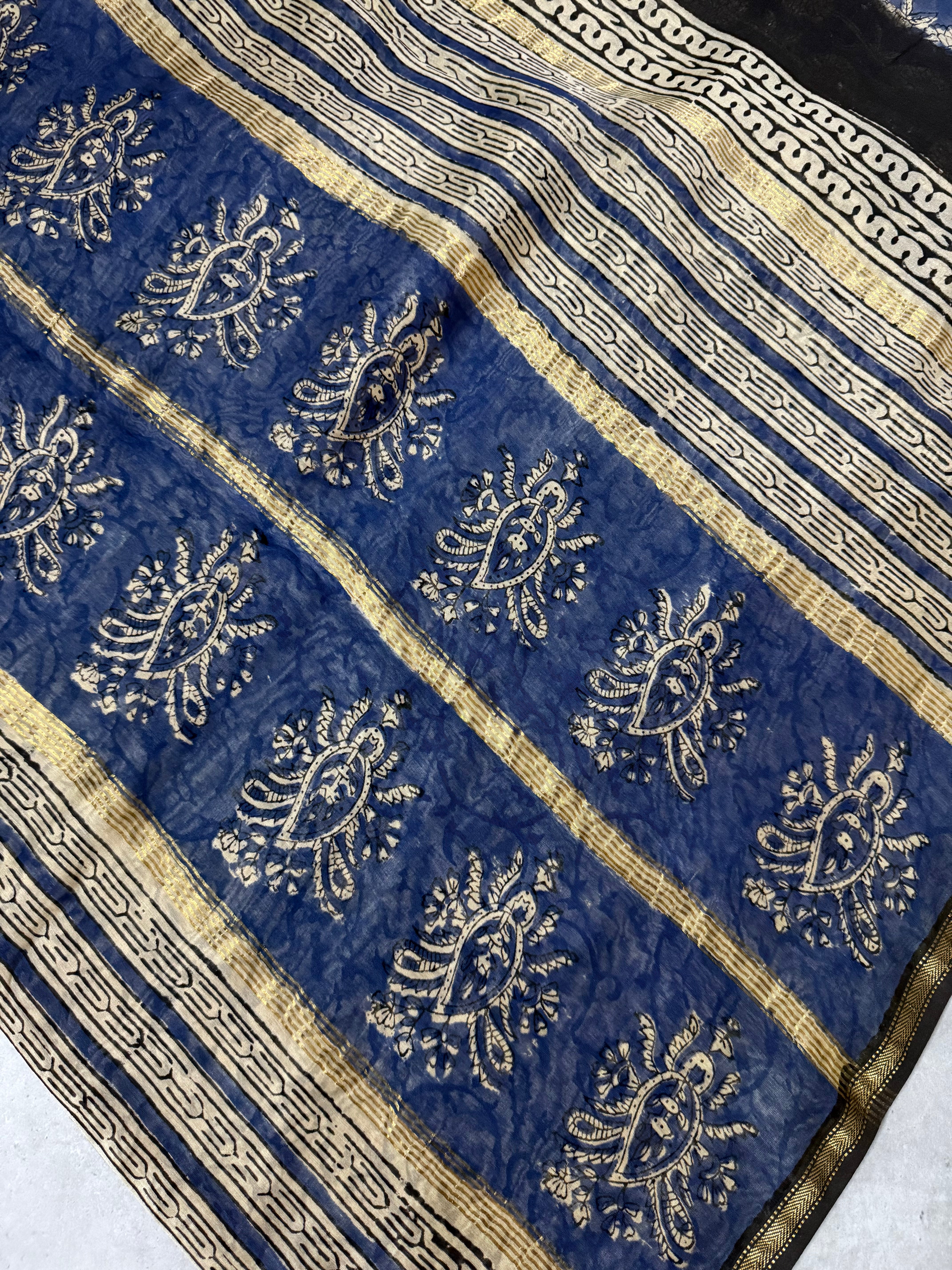 NandiVardhini | Powder Blue Block Printed Chanderi Saree