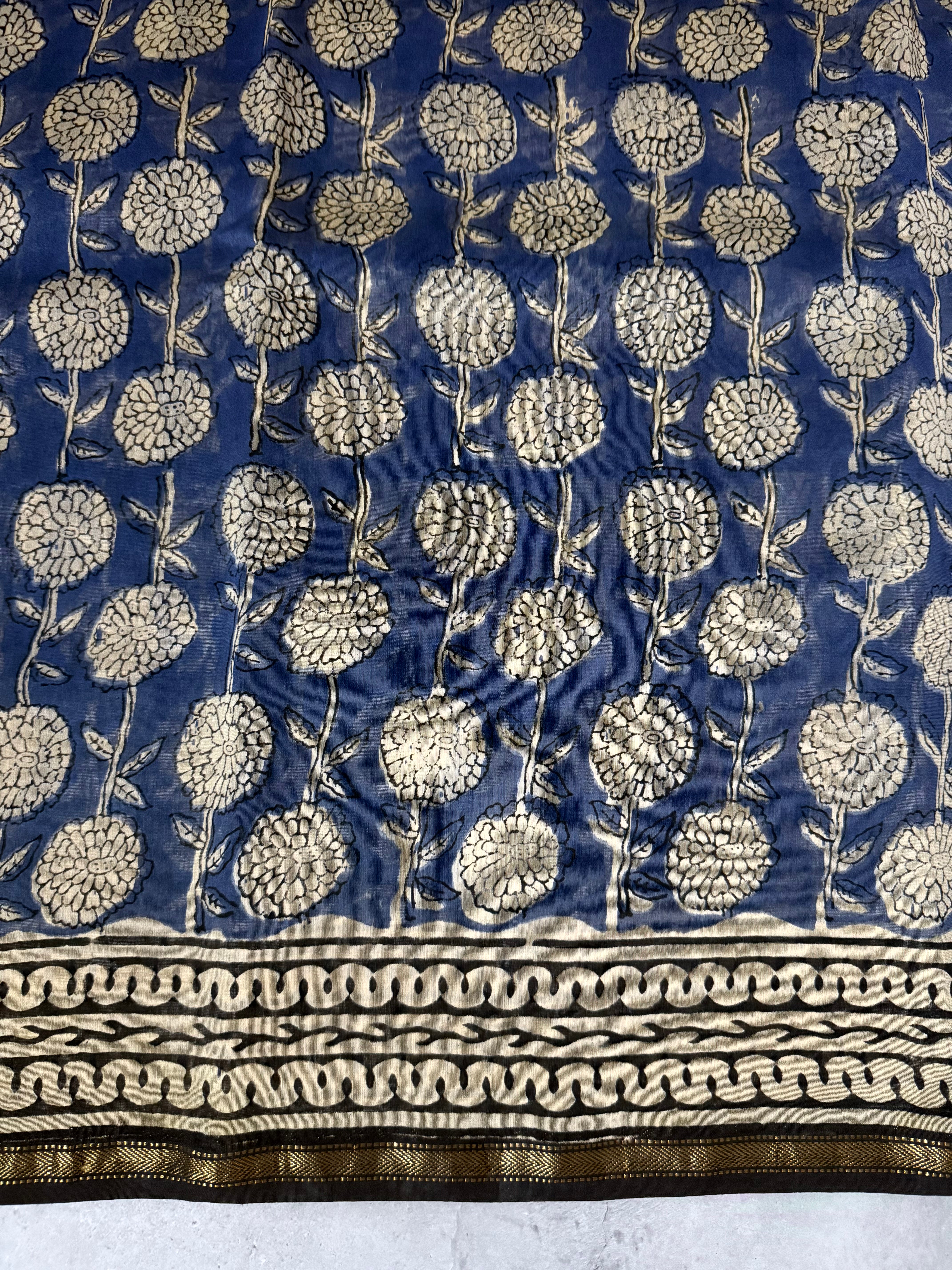NandiVardhini | Powder Blue Block Printed Chanderi Saree