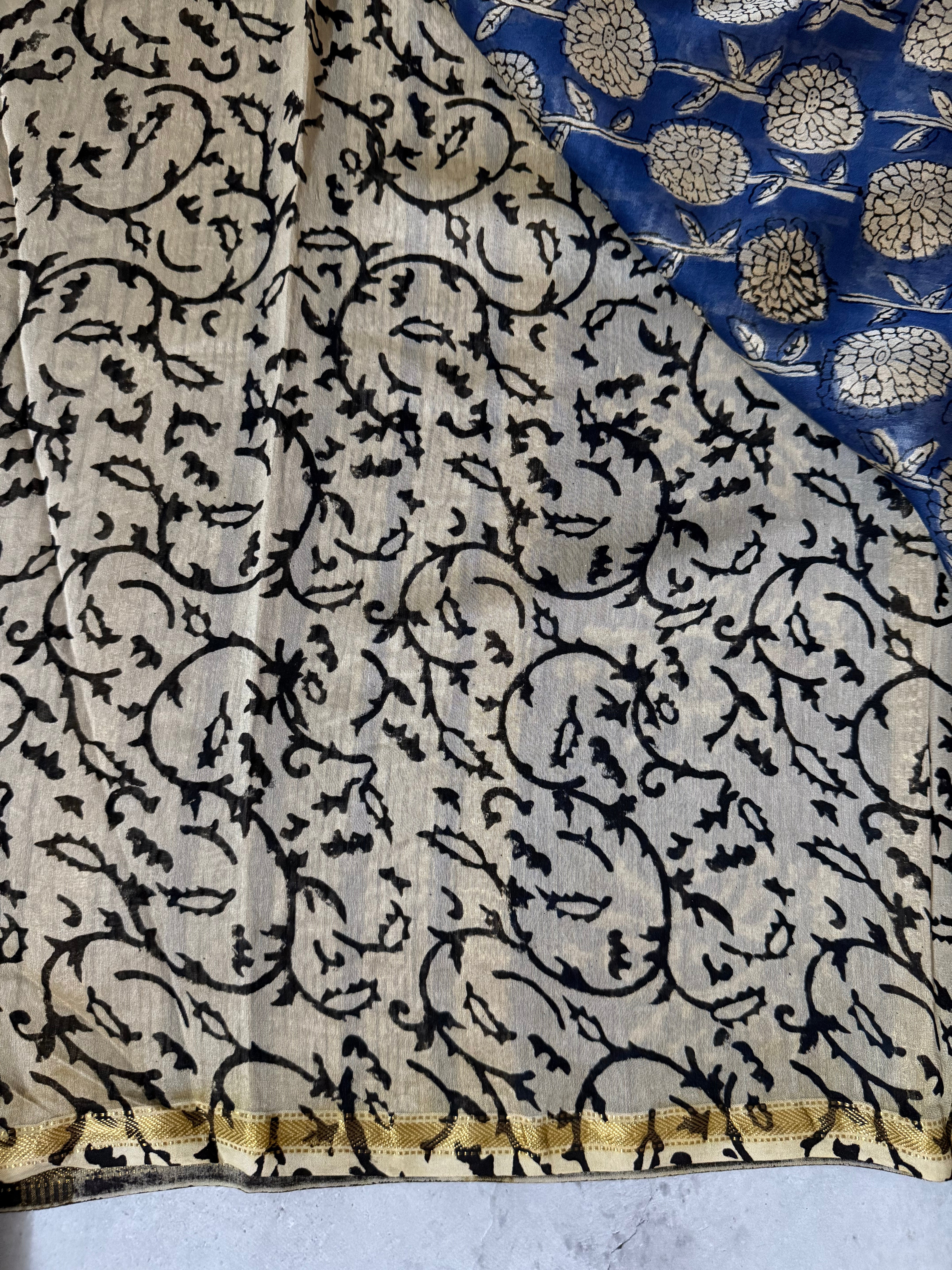 NandiVardhini | Powder Blue Block Printed Chanderi Saree