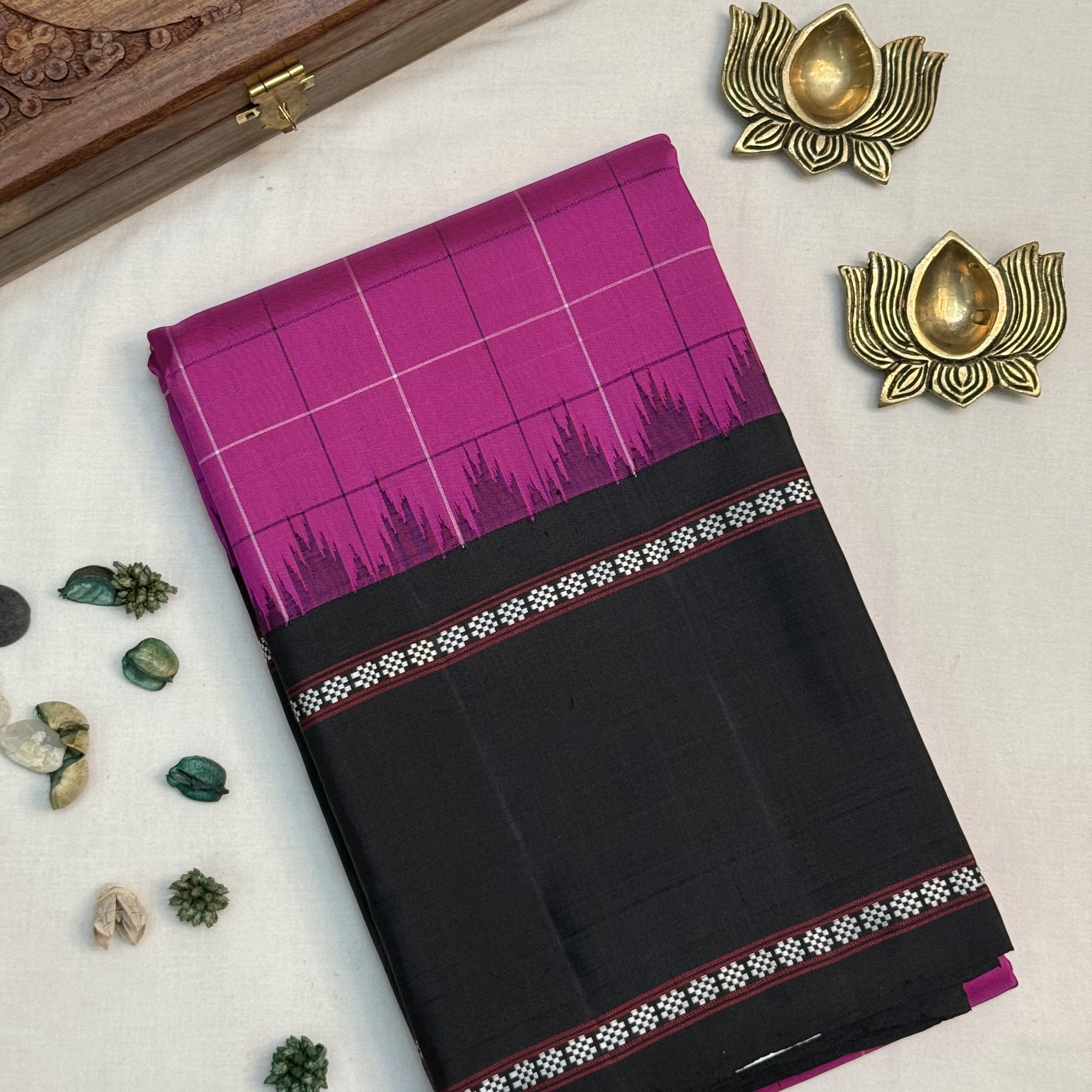 Dheera | Pink and Black Kanjivaram Silk Saree