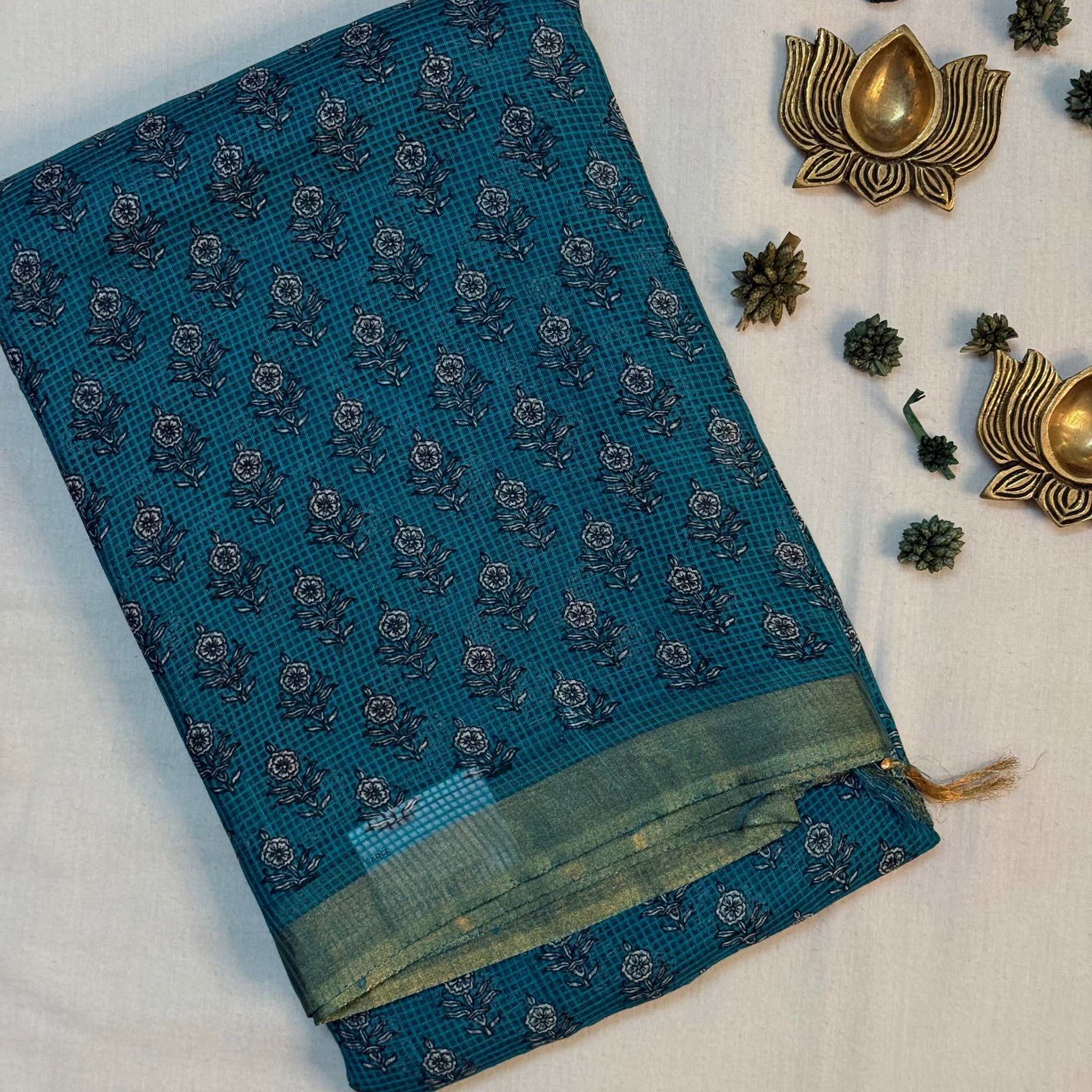 Thanuja | Green Floral Printed Kota Tussar Silk Saree