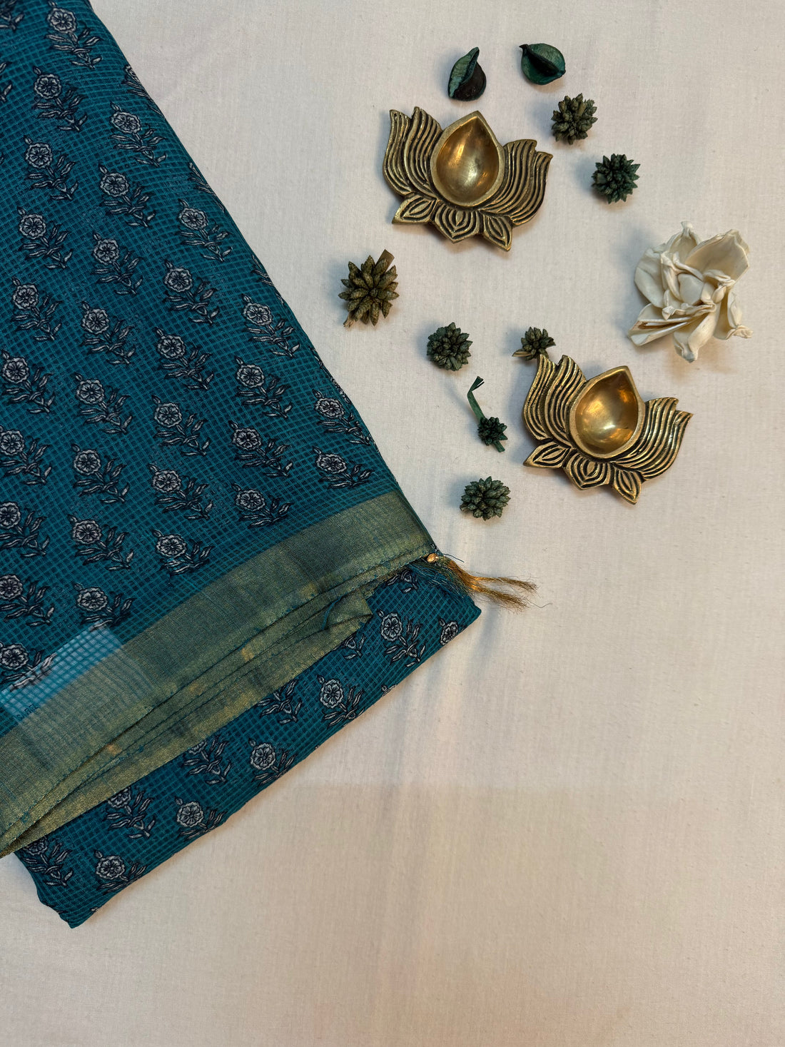 Thanuja | Green Floral Printed Kota Tussar Silk Saree