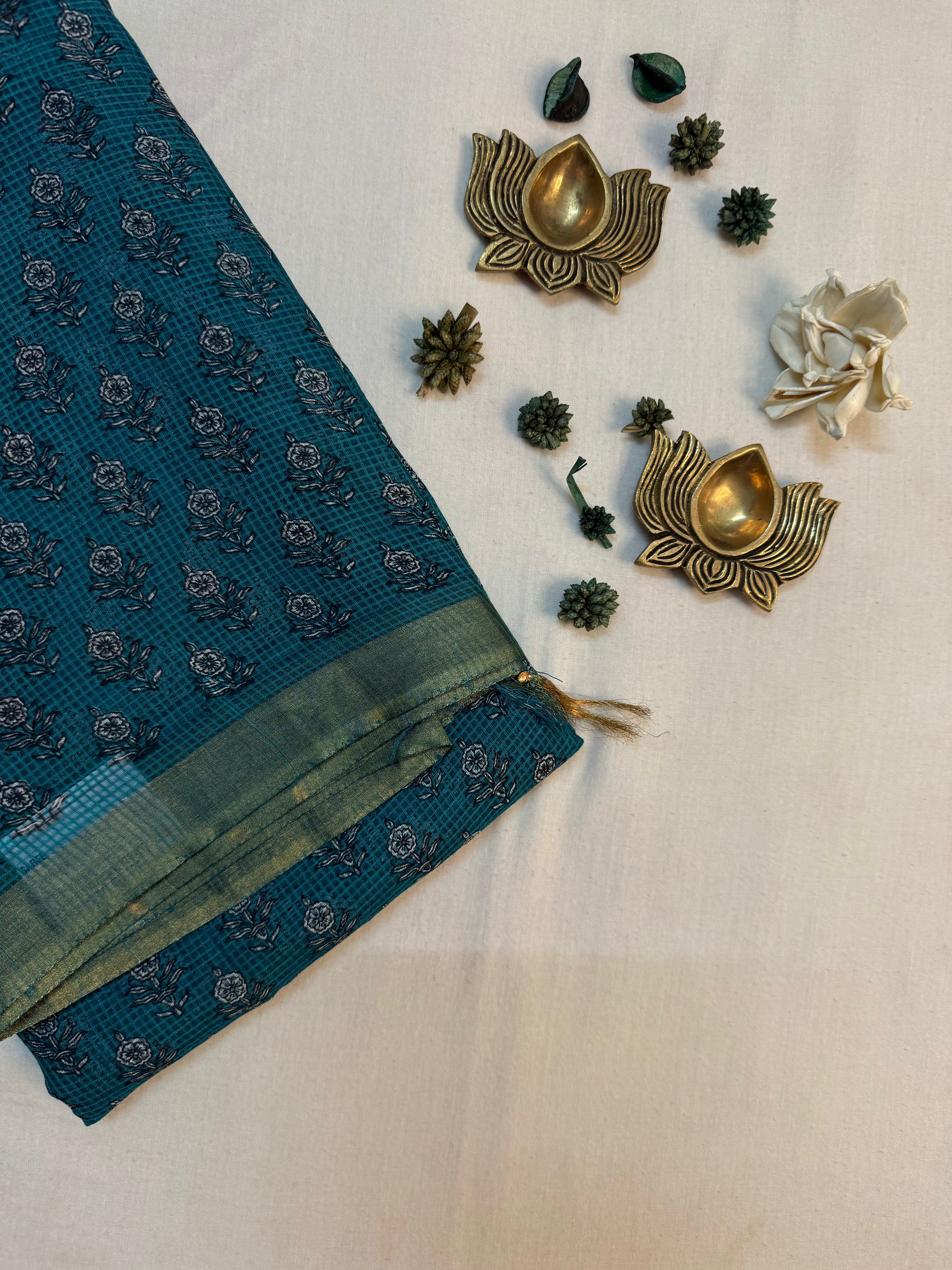 Thanuja | Green Floral Printed Kota Tussar Silk Saree
