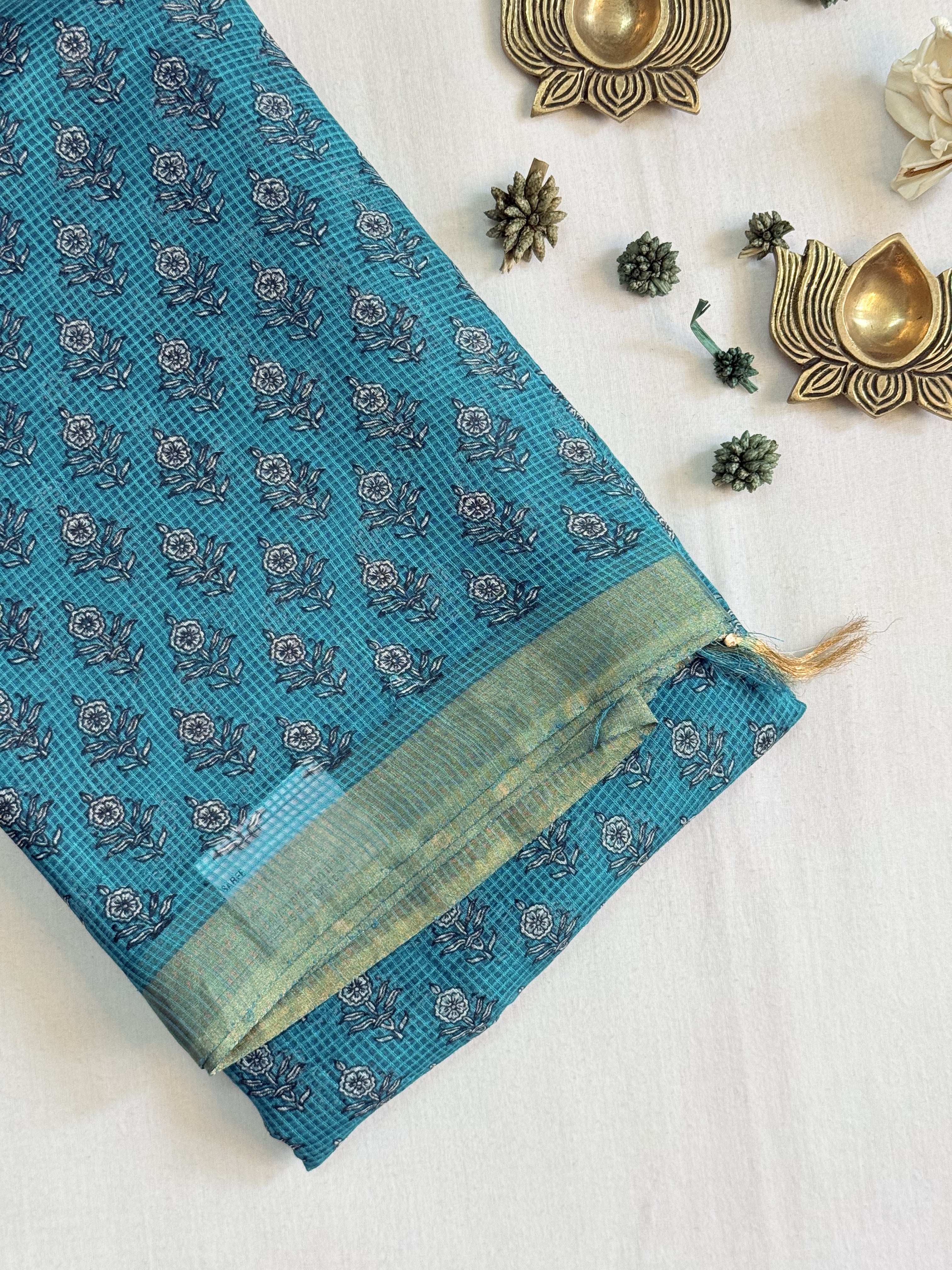 Thanuja | Green Floral Printed Kota Tussar Silk Saree