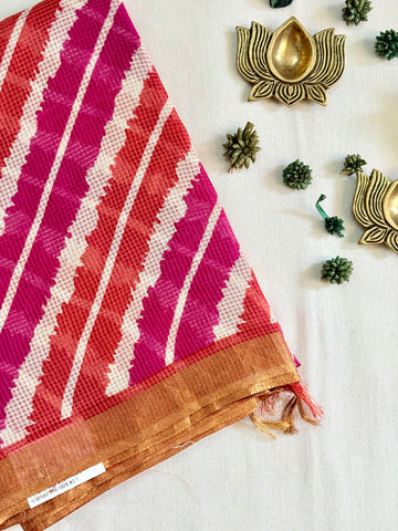 Heer | Pink and Orange Kota Tussar Silk Saree