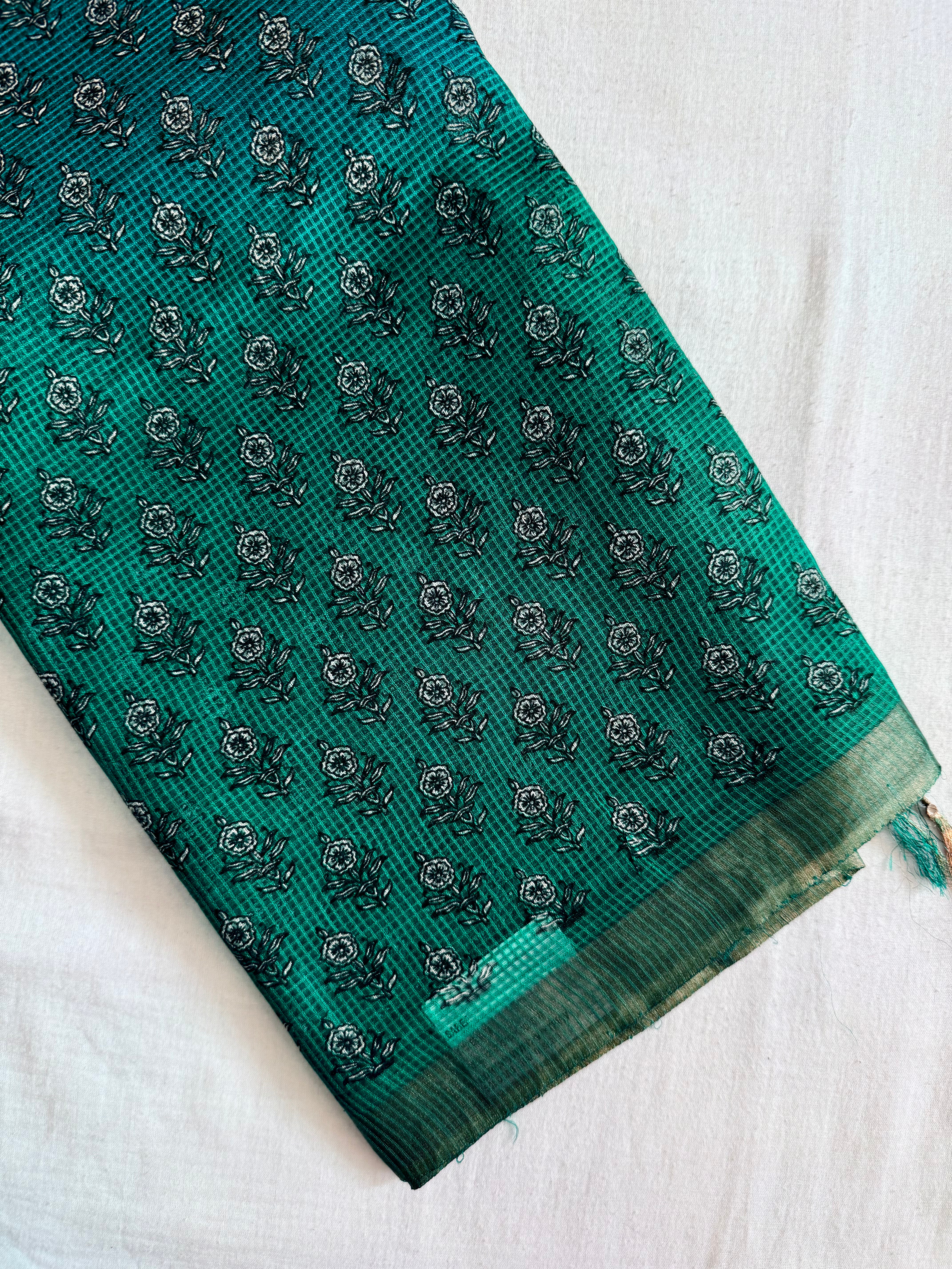 Thanuja | Green Floral Printed Kota Tussar Silk Saree