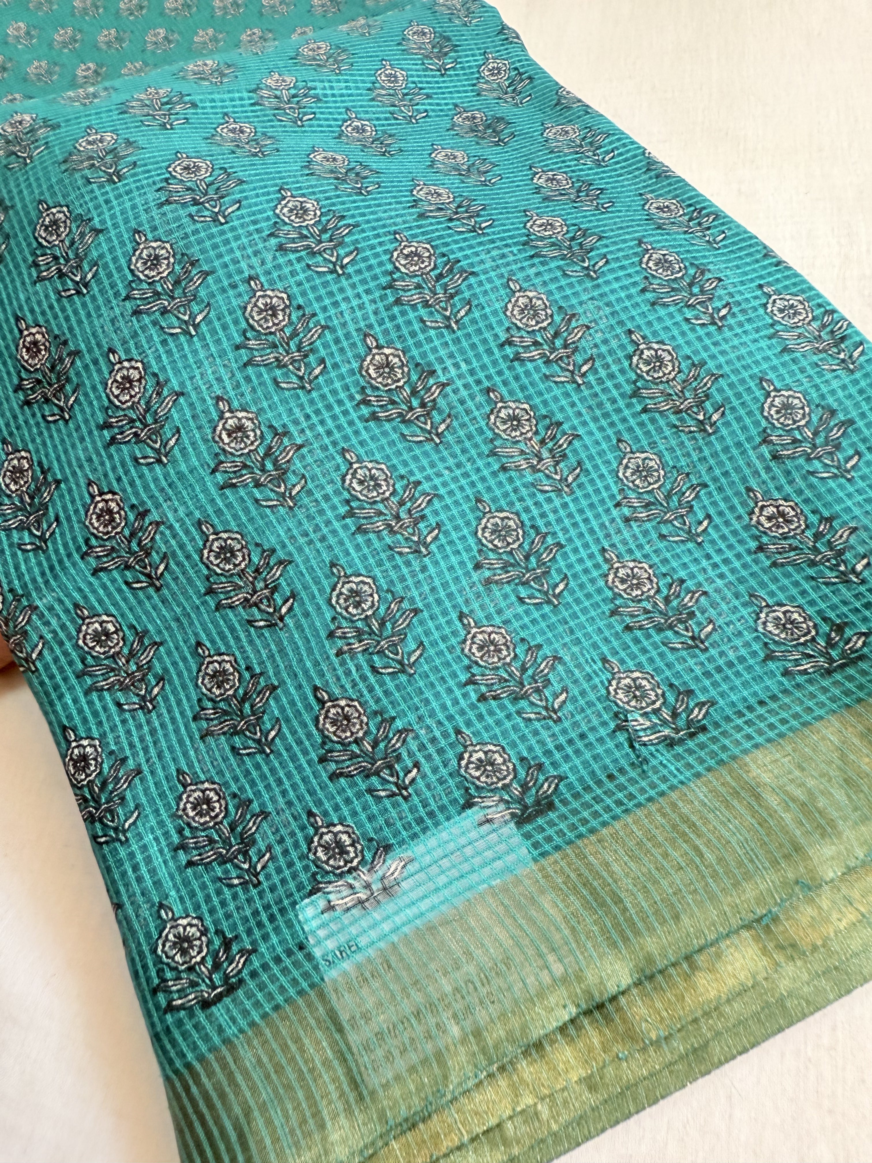 Thanuja | Green Floral Printed Kota Tussar Silk Saree