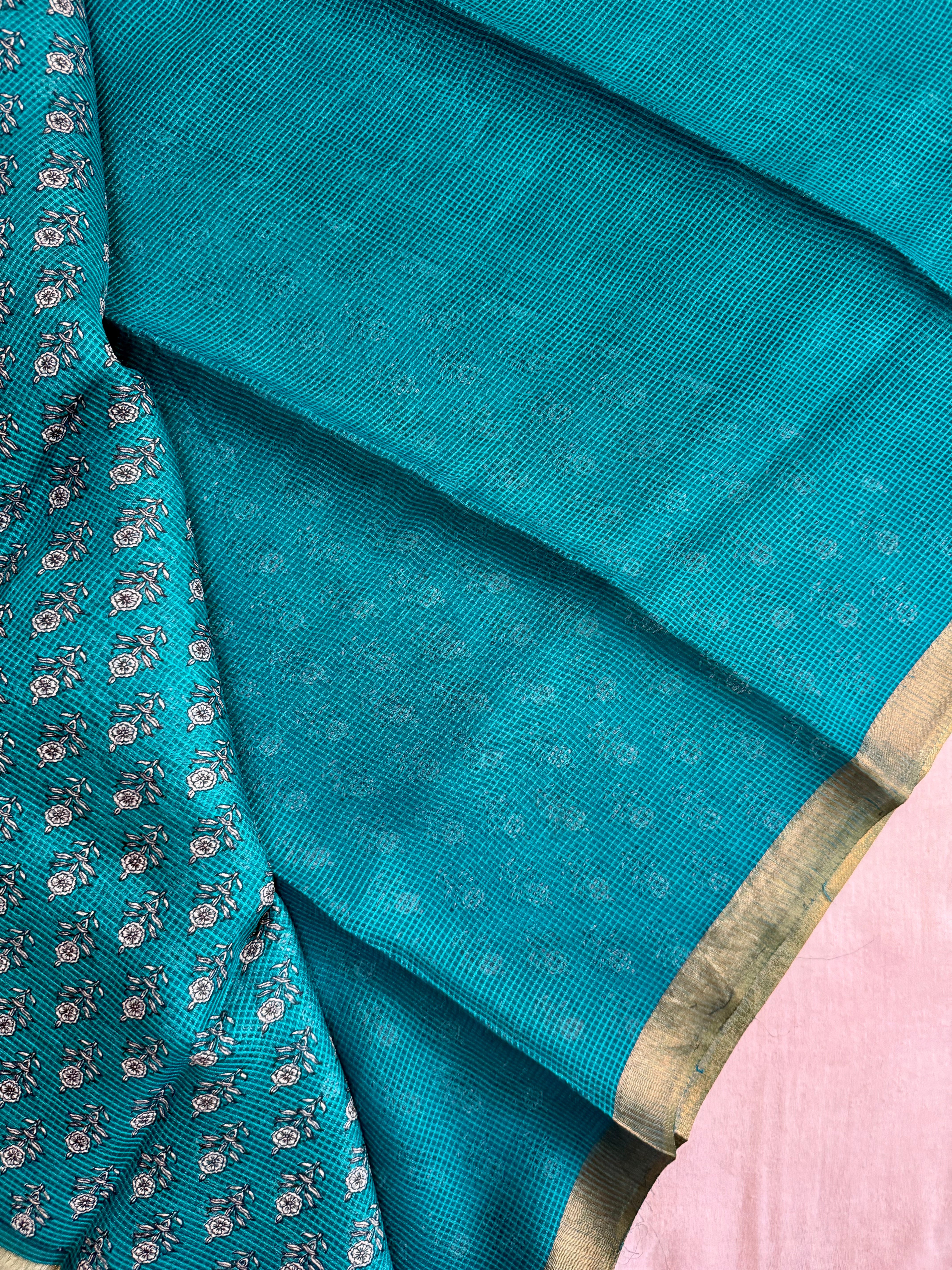 Thanuja | Green Floral Printed Kota Tussar Silk Saree