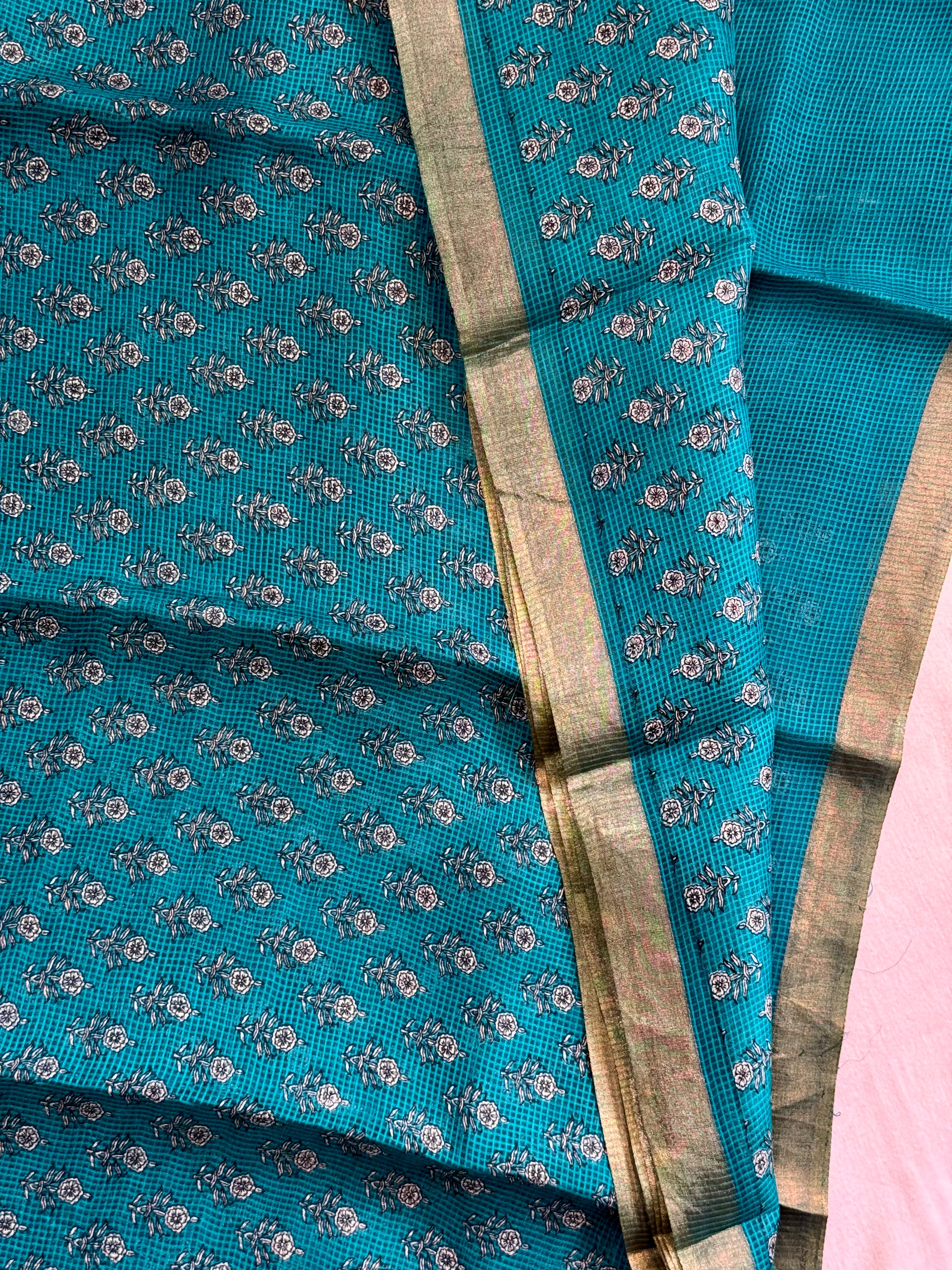 Thanuja | Green Floral Printed Kota Tussar Silk Saree