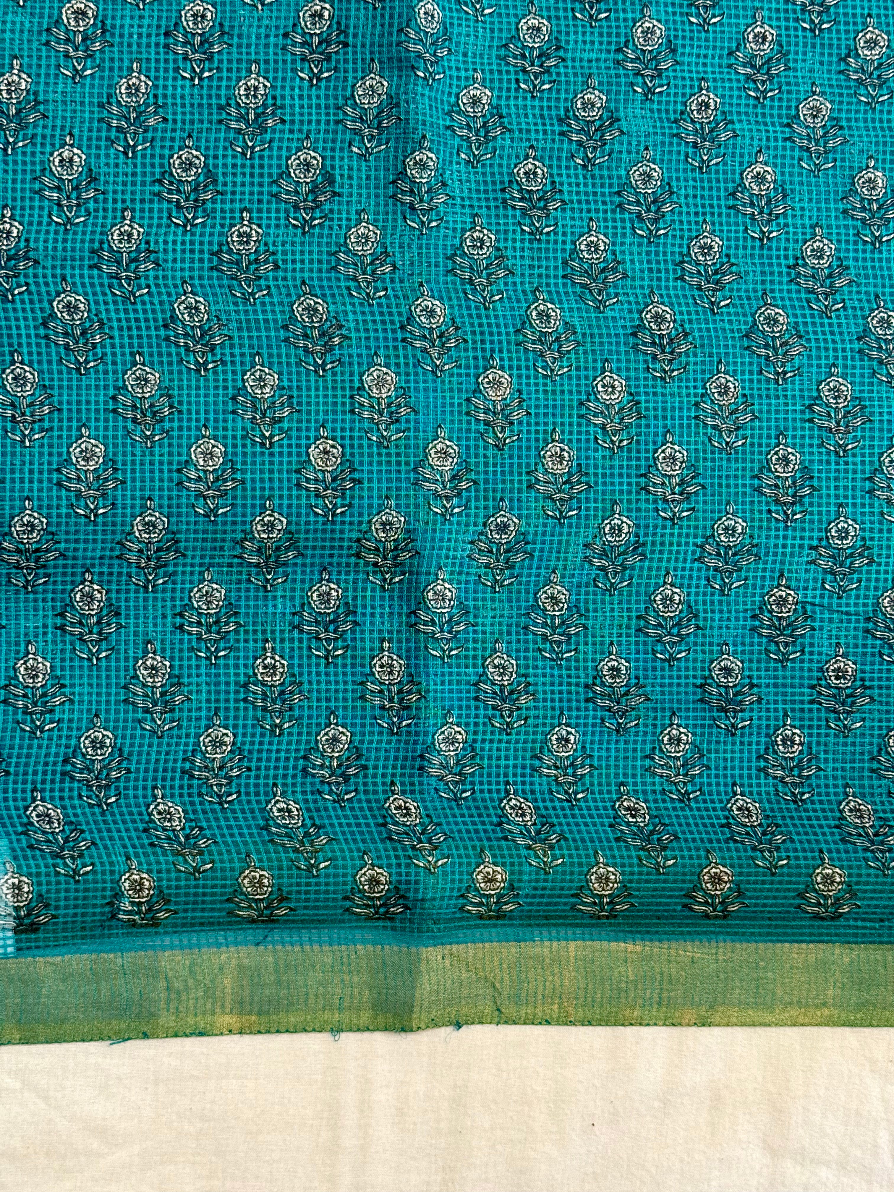 Thanuja | Green Floral Printed Kota Tussar Silk Saree