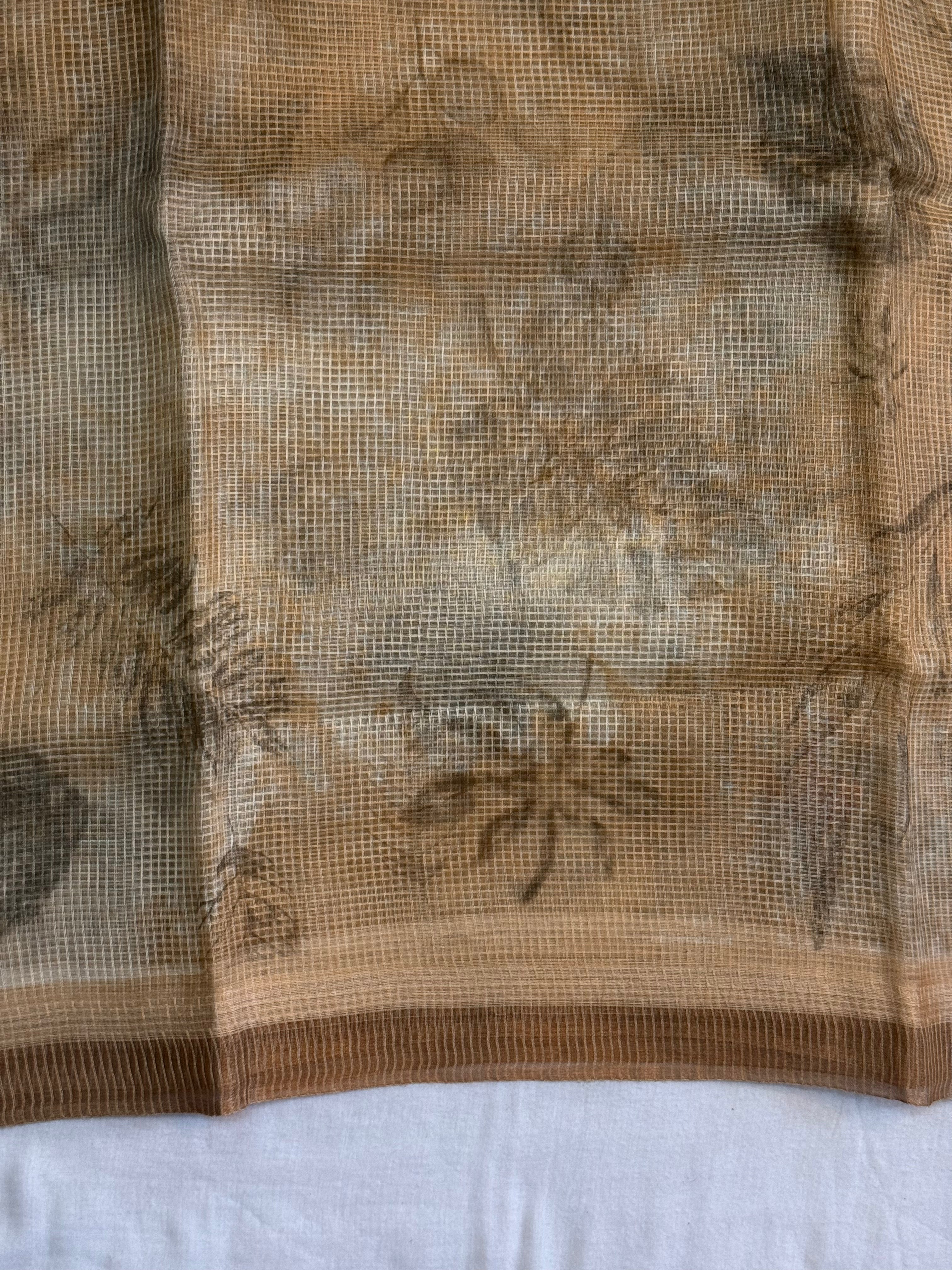 Swarnima | Gold and Beige Floral Printed Kota Tussar Silk Saree