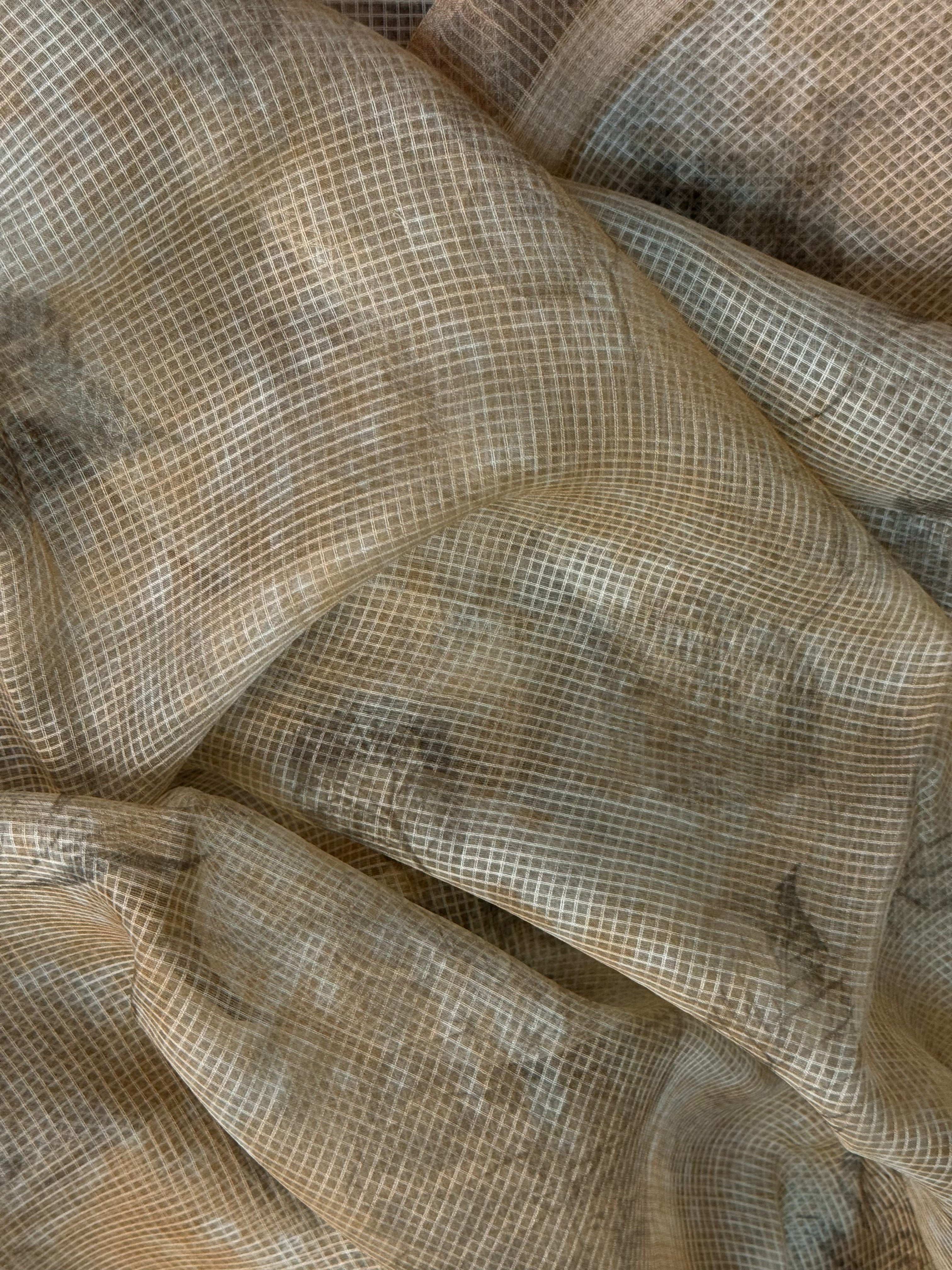 Swarnima | Gold and Beige Floral Printed Kota Tussar Silk Saree