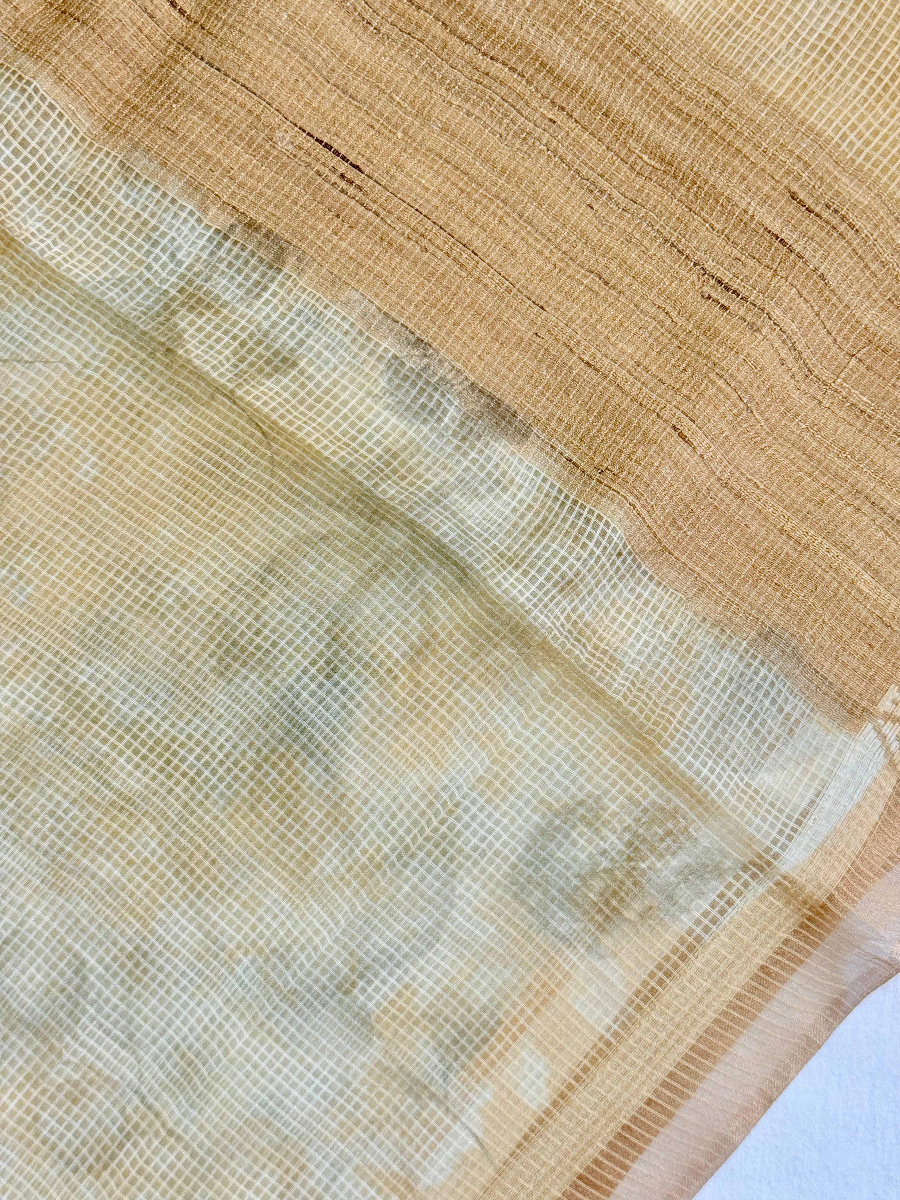 Swarnima | Gold and Beige Floral Printed Kota Tussar Silk Saree