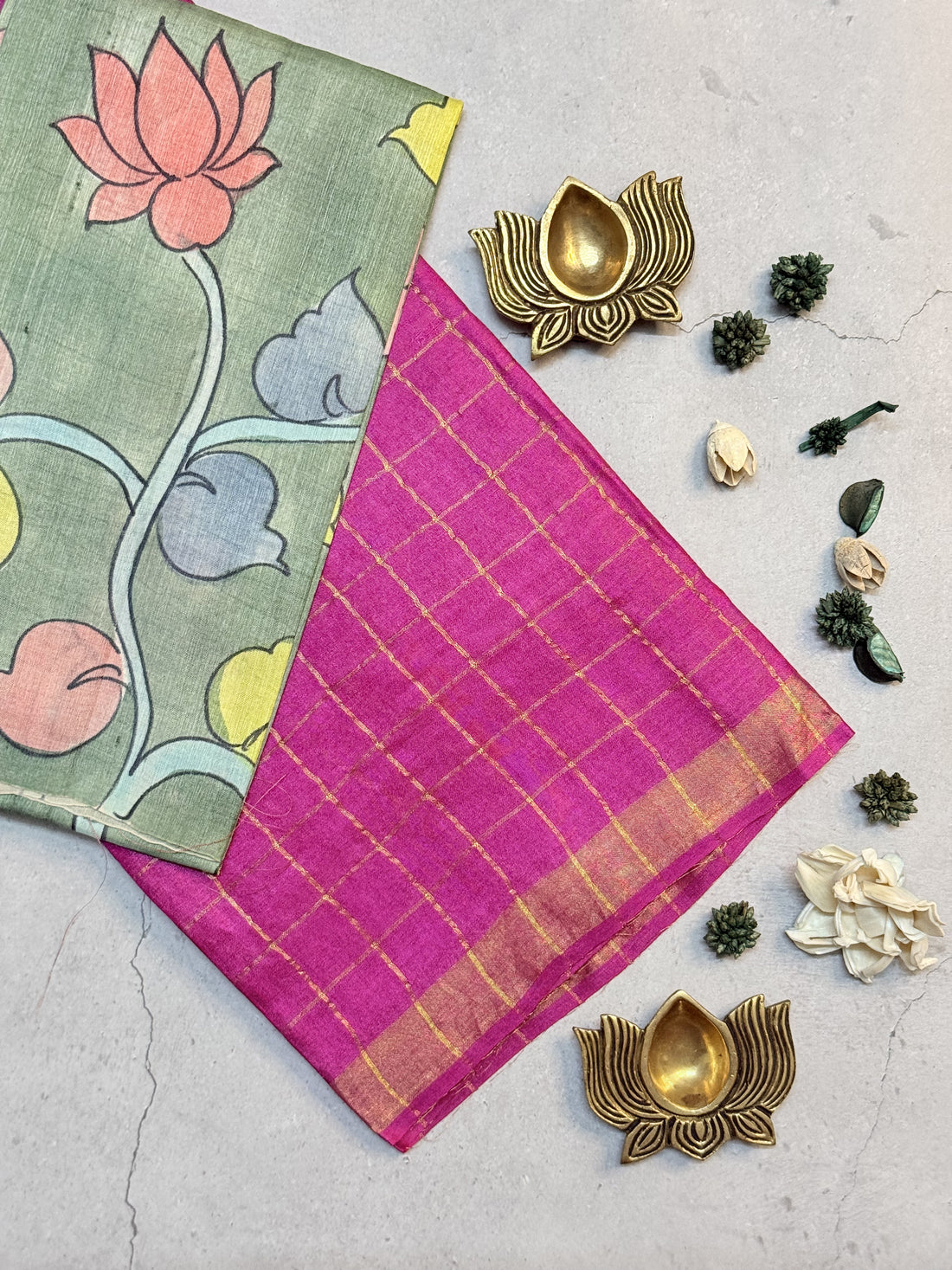Achala | Pink Zari Checks Tussar Silk Saree