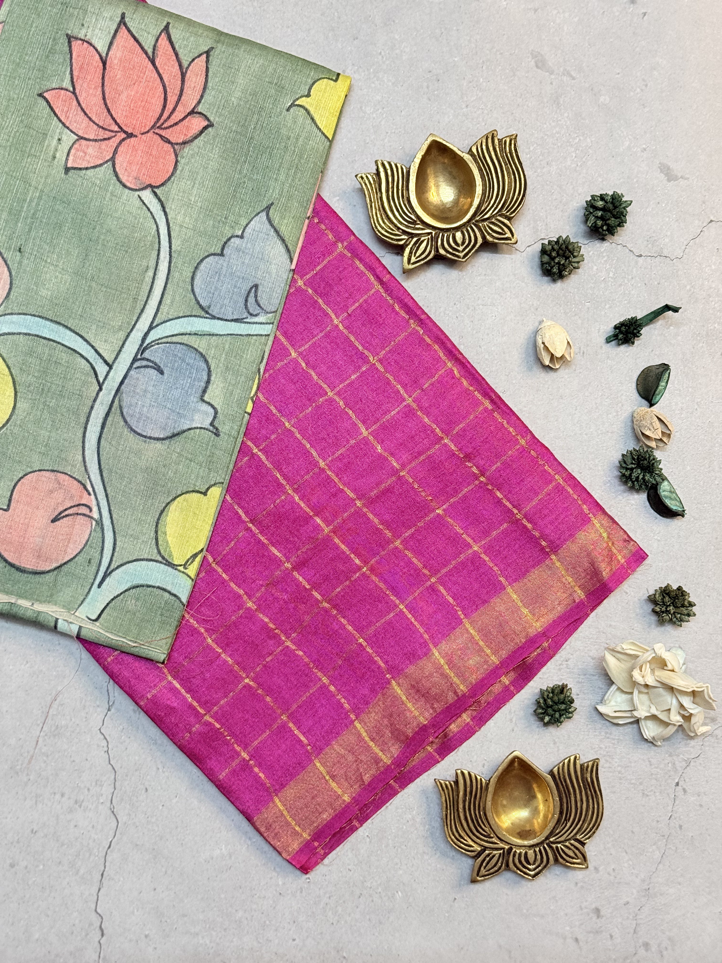 Achala | Pink Zari Checks Tussar Silk Saree