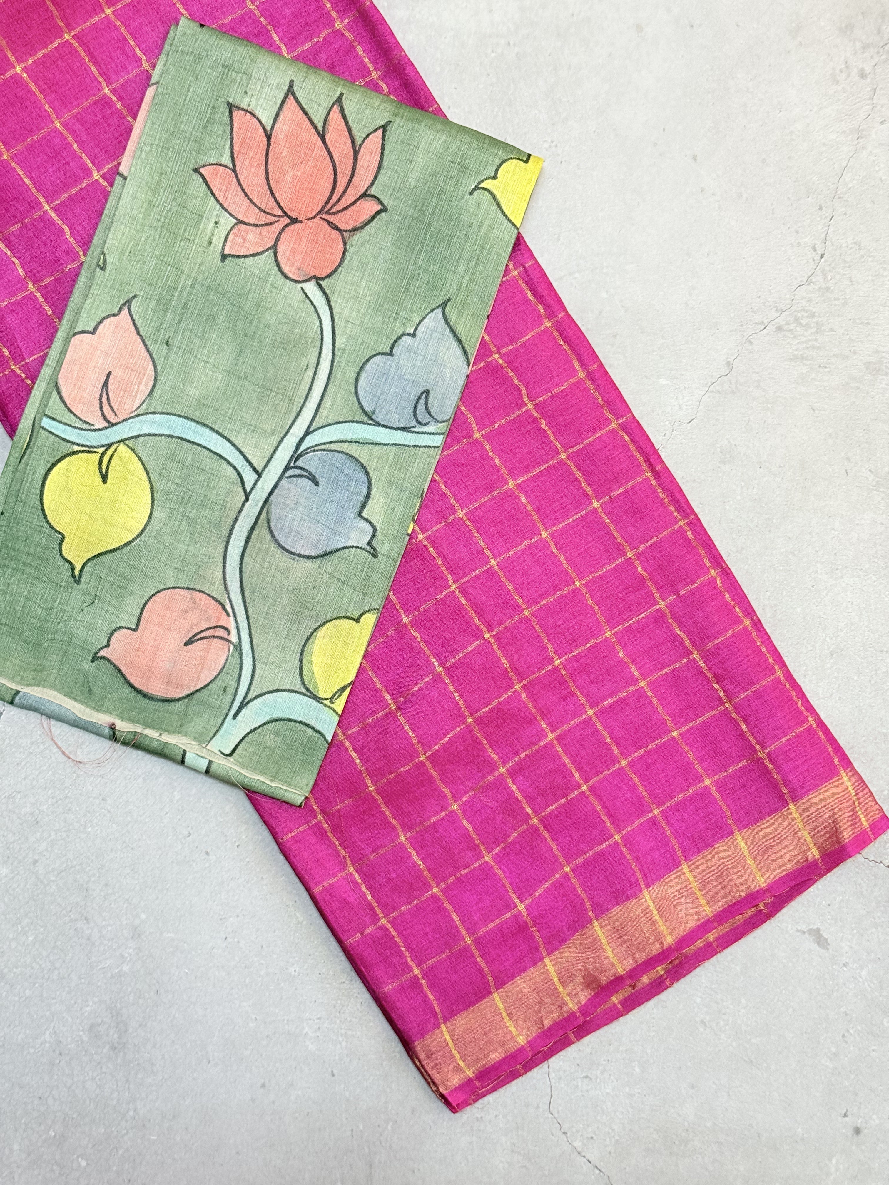 Achala | Pink Zari Checks Tussar Silk Saree