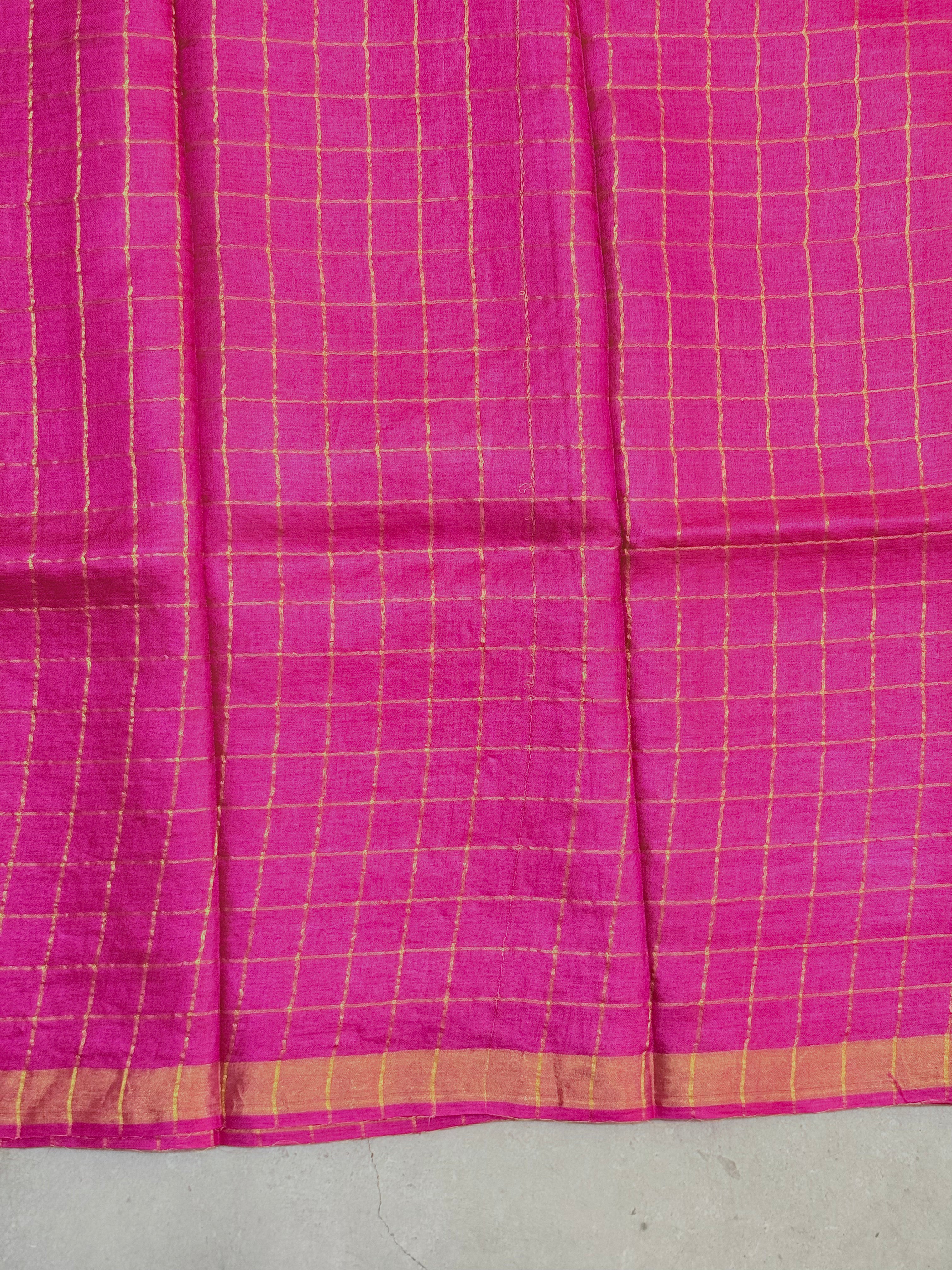 Achala | Pink Zari Checks Tussar Silk Saree