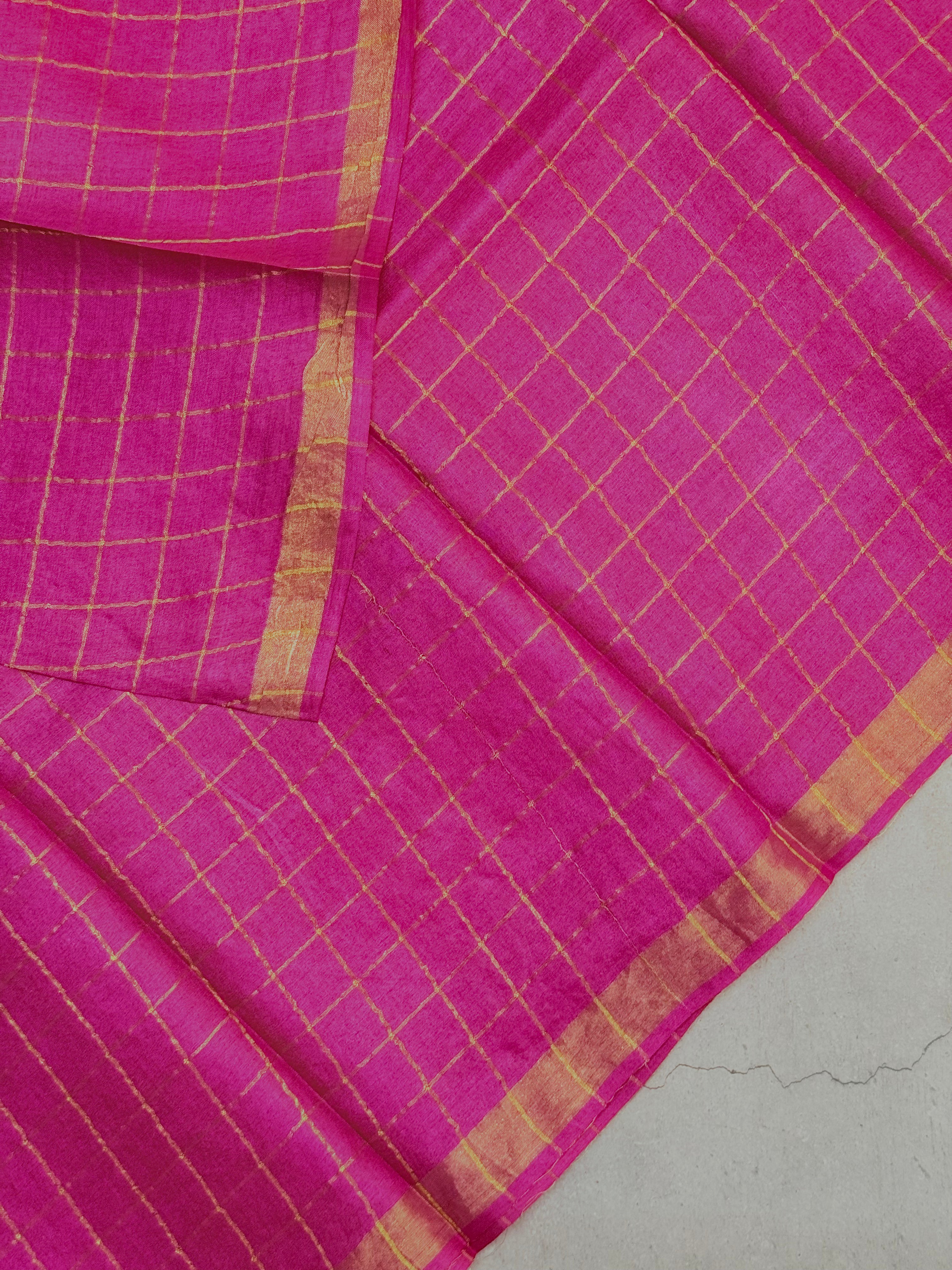 Achala | Pink Zari Checks Tussar Silk Saree
