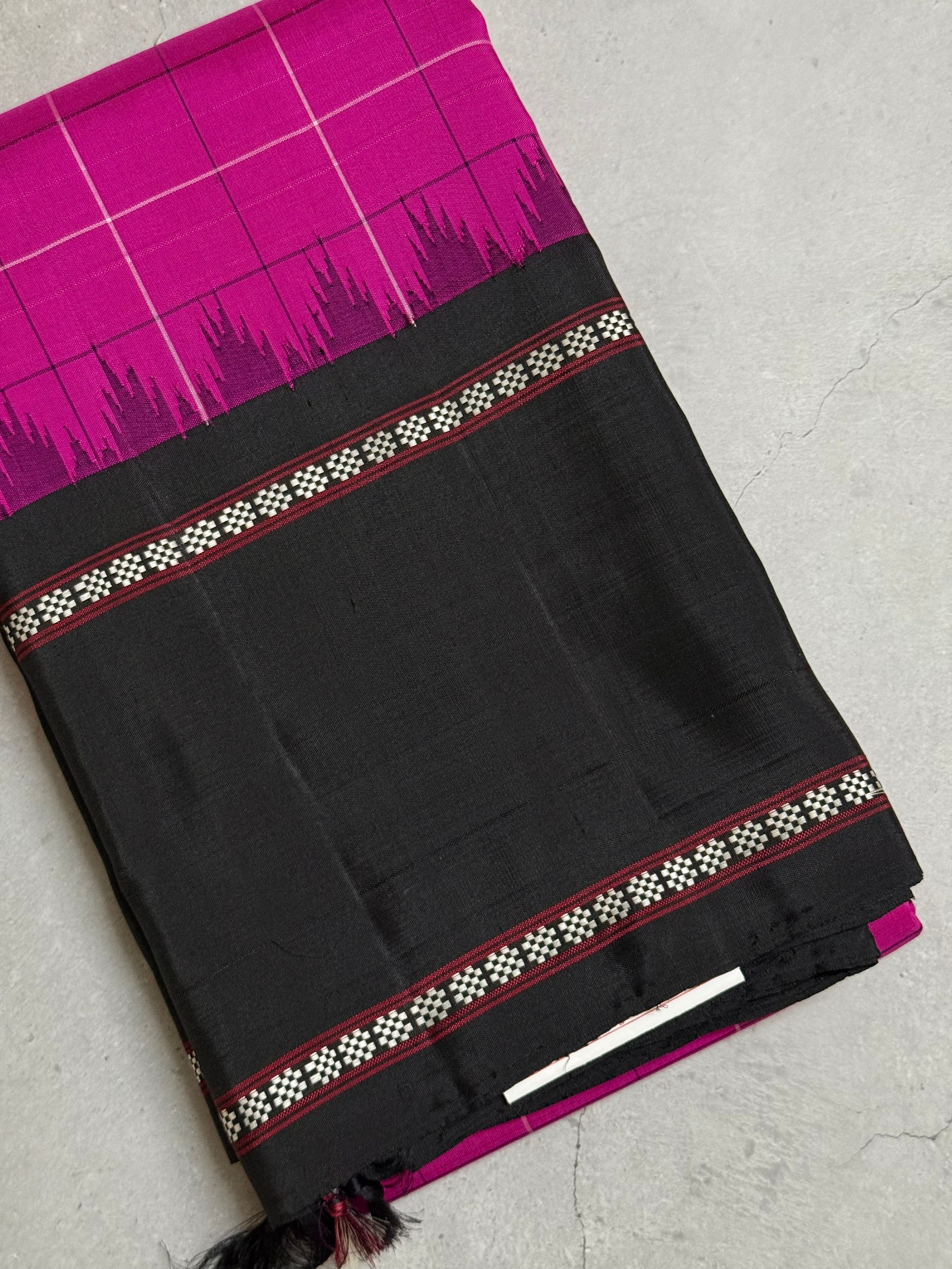 Dheera | Pink and Black Kanjivaram Silk Saree
