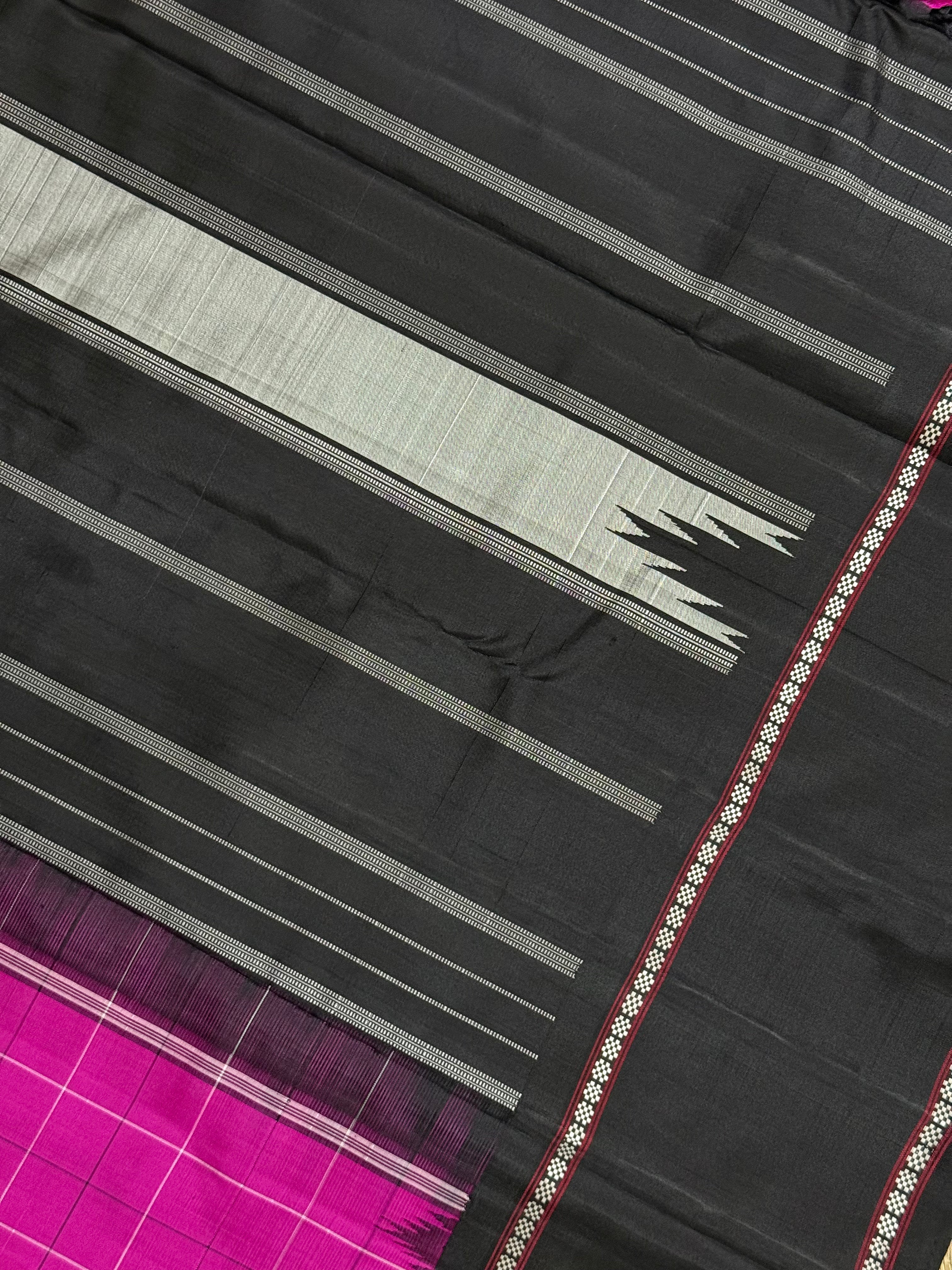Dheera | Pink and Black Kanjivaram Silk Saree